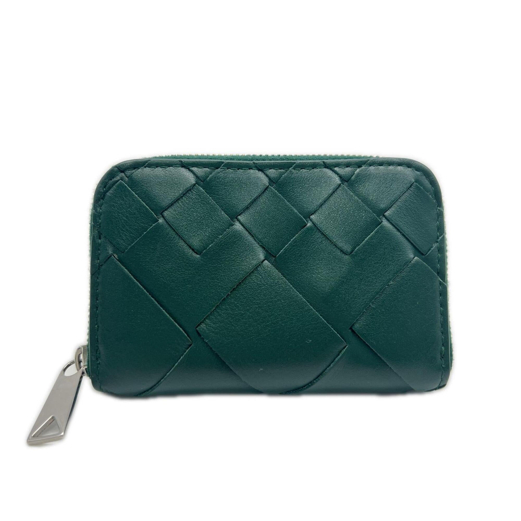 Bottega Veneta Intrecciato Green Leather Coin Purse/Coin Case (Pre-Owned)