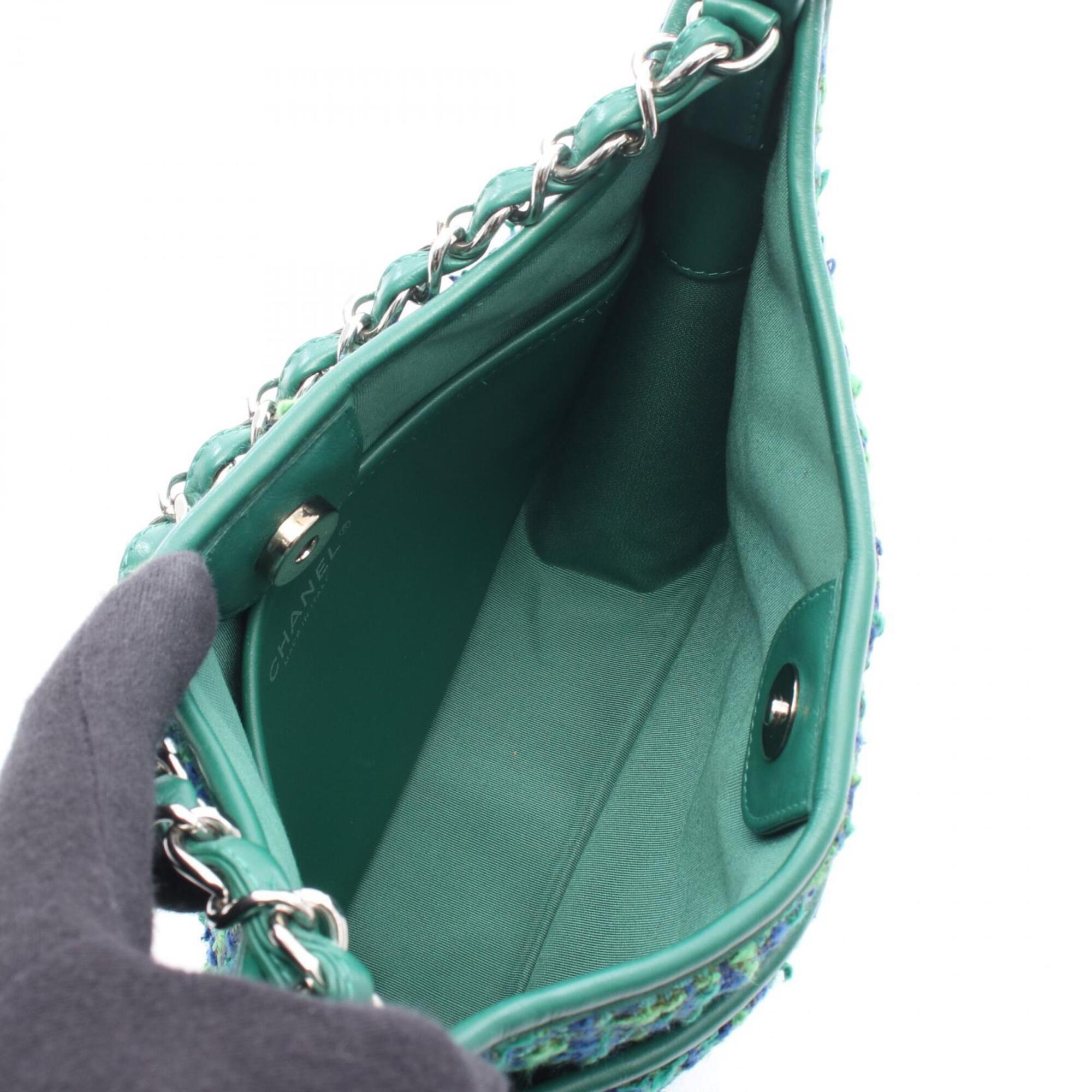 Chanel Blue Green Multi-Color Fabric Leather Handbag Shoulder Bag (Pre-Owned)