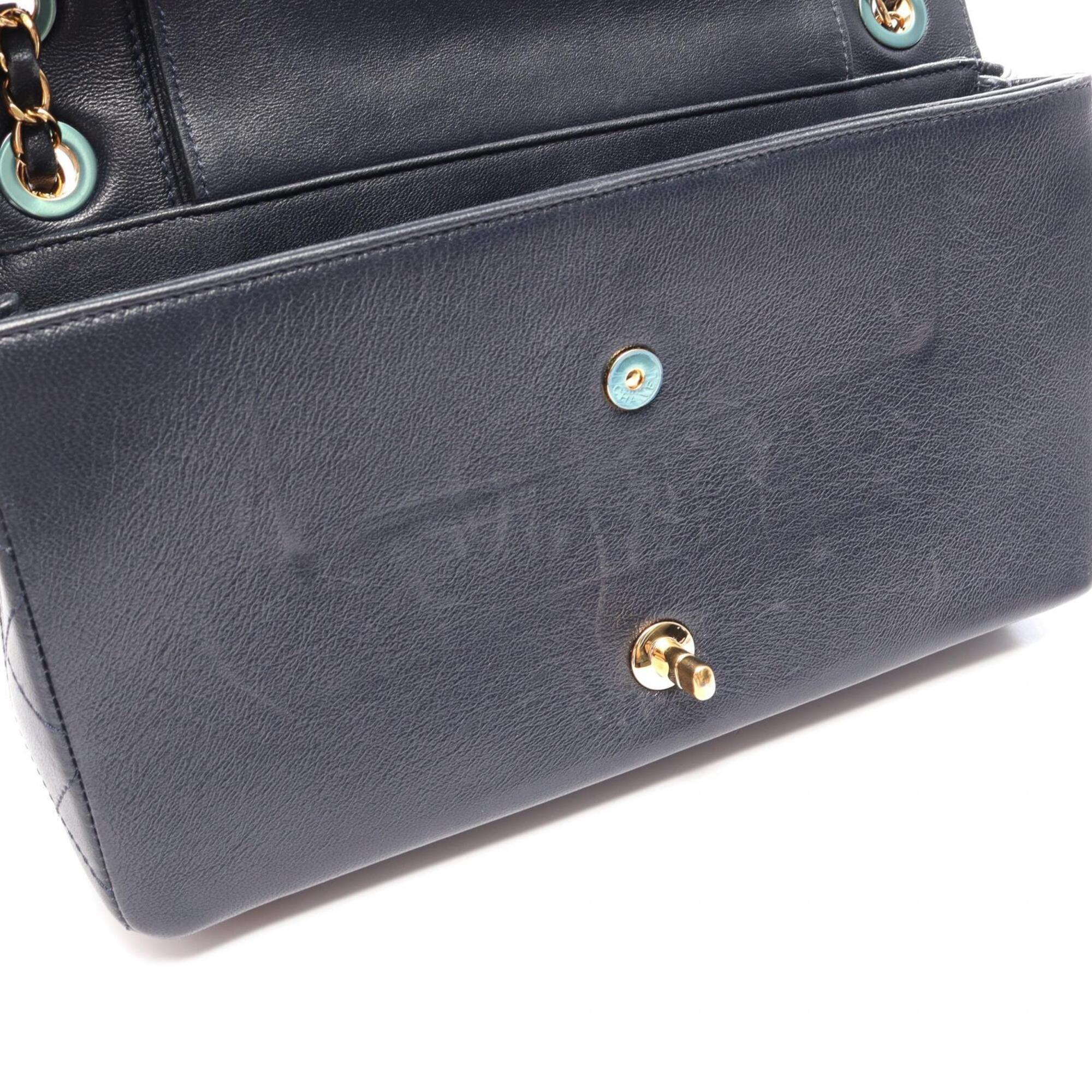 Chanel Navy Leather Handbag Shoulder Bag (Pre-Owned)