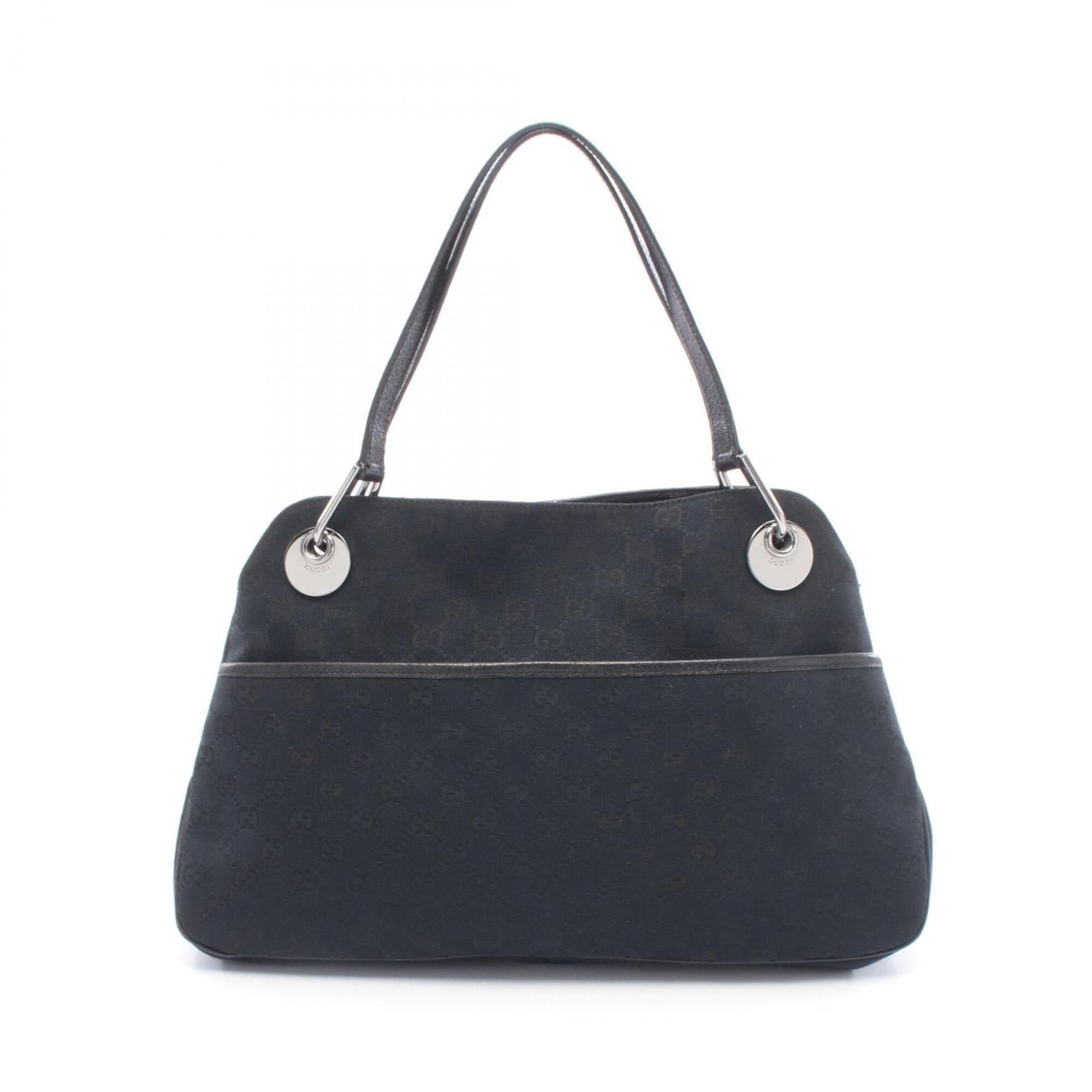 Gucci Black Canvas Leather Handbag Shoulder Bag (Pre-Owned)