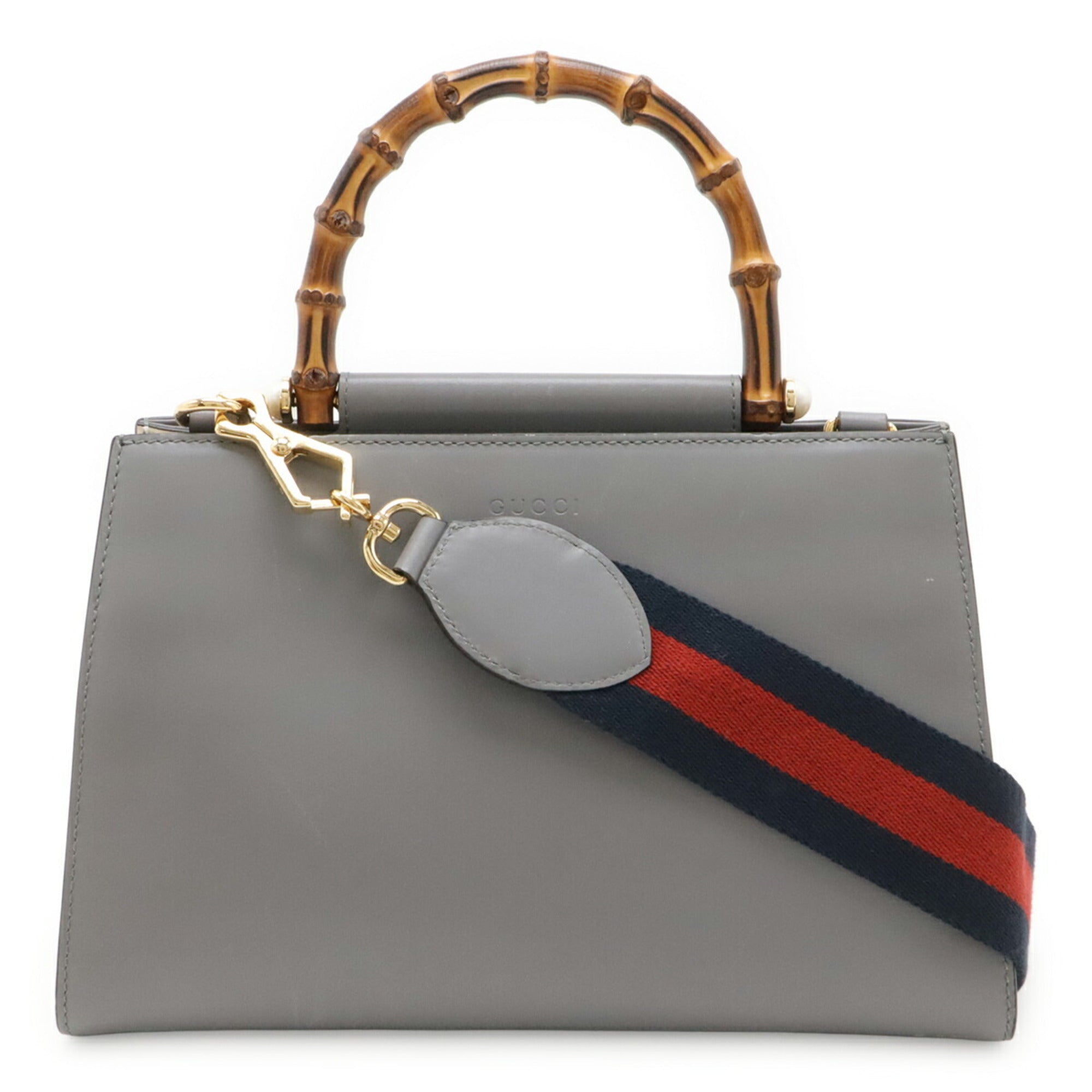 Gucci Gray Off-White Bamboo Leather Handbag Shoulder Bag (Pre-Owned)