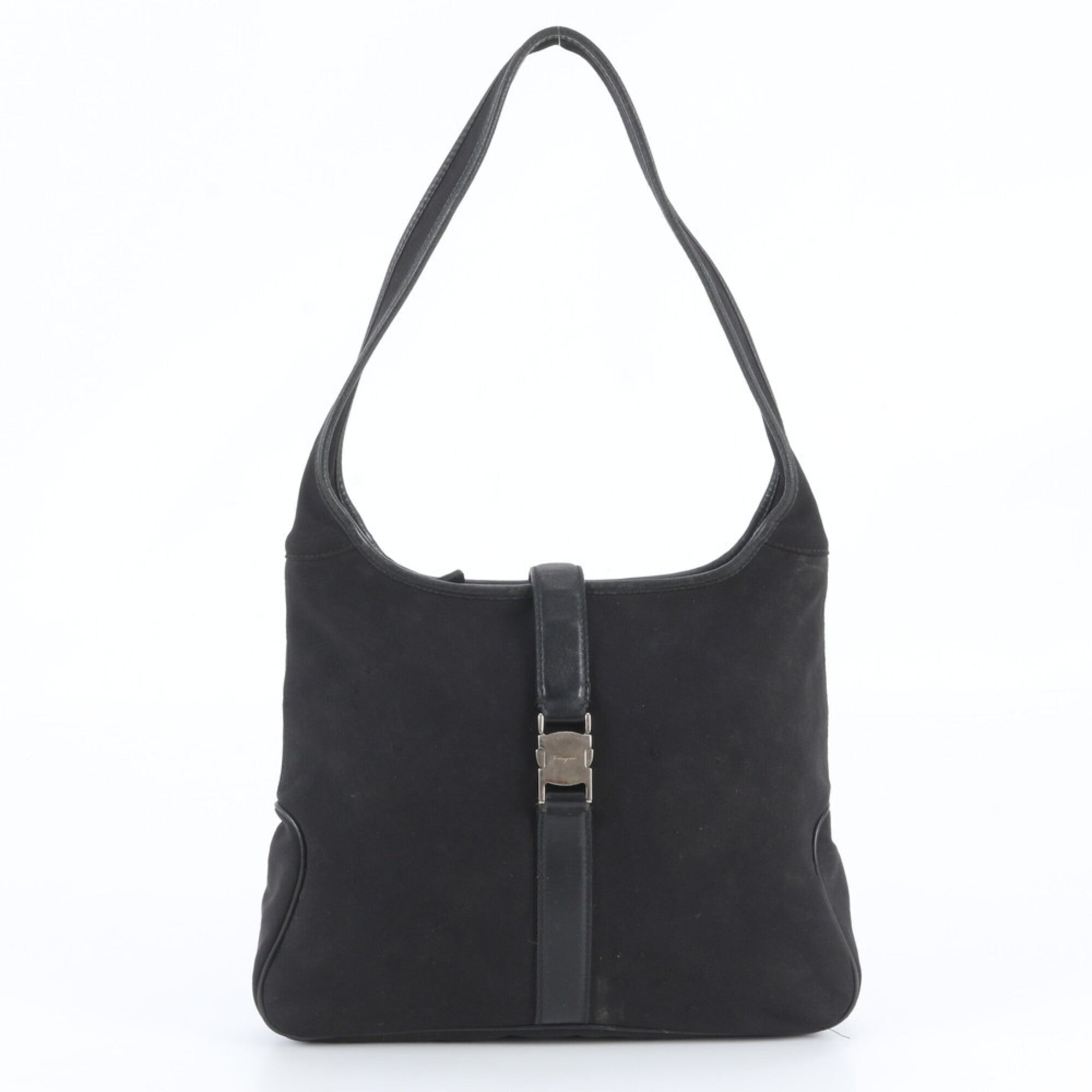 Salvatore Ferragamo Black Leather Canvas Handbag Shoulder Bag Tote Bag (Pre-Owned)