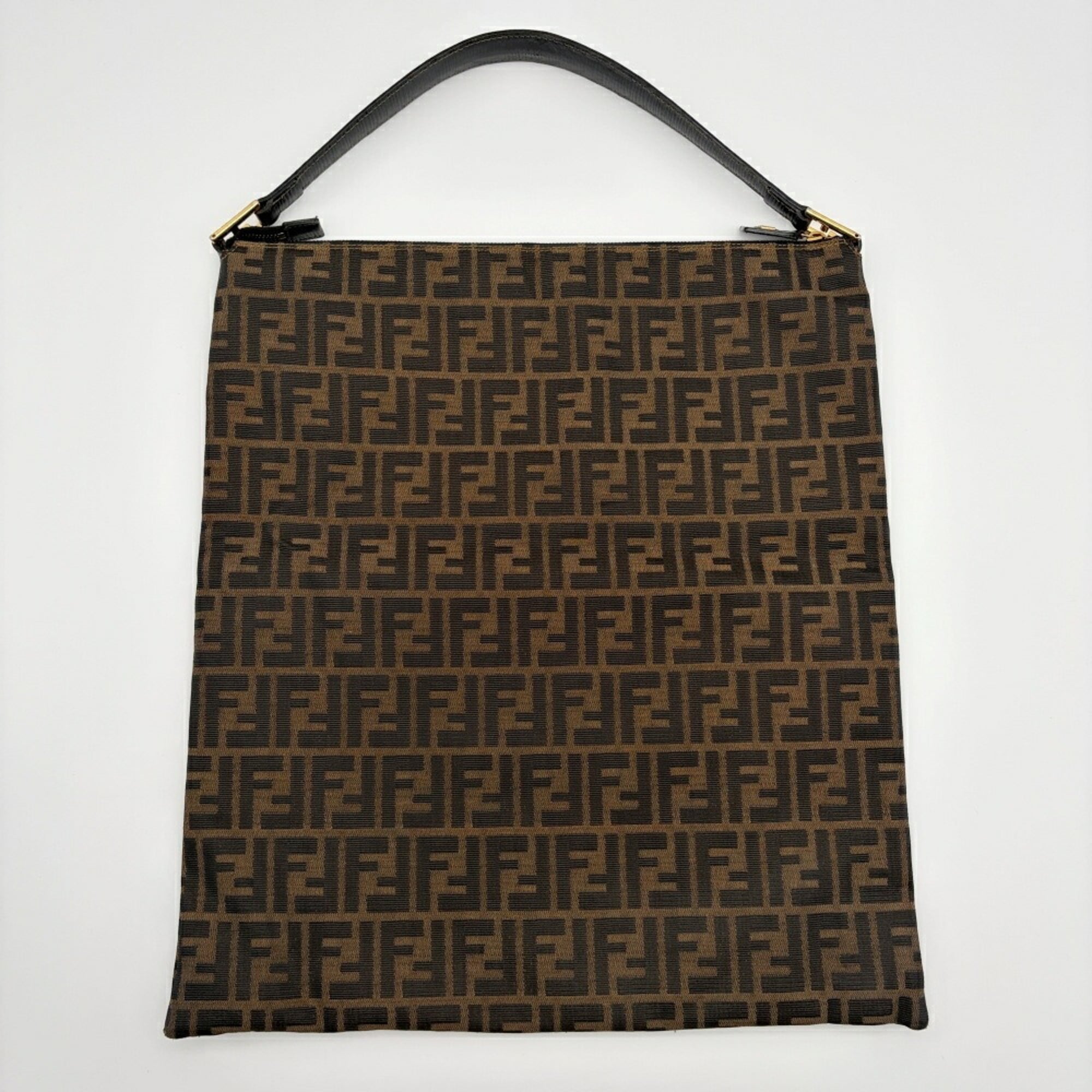 Fendi Zucca Black Brown Canvas Leather Shoulder Bag (Pre-Owned)