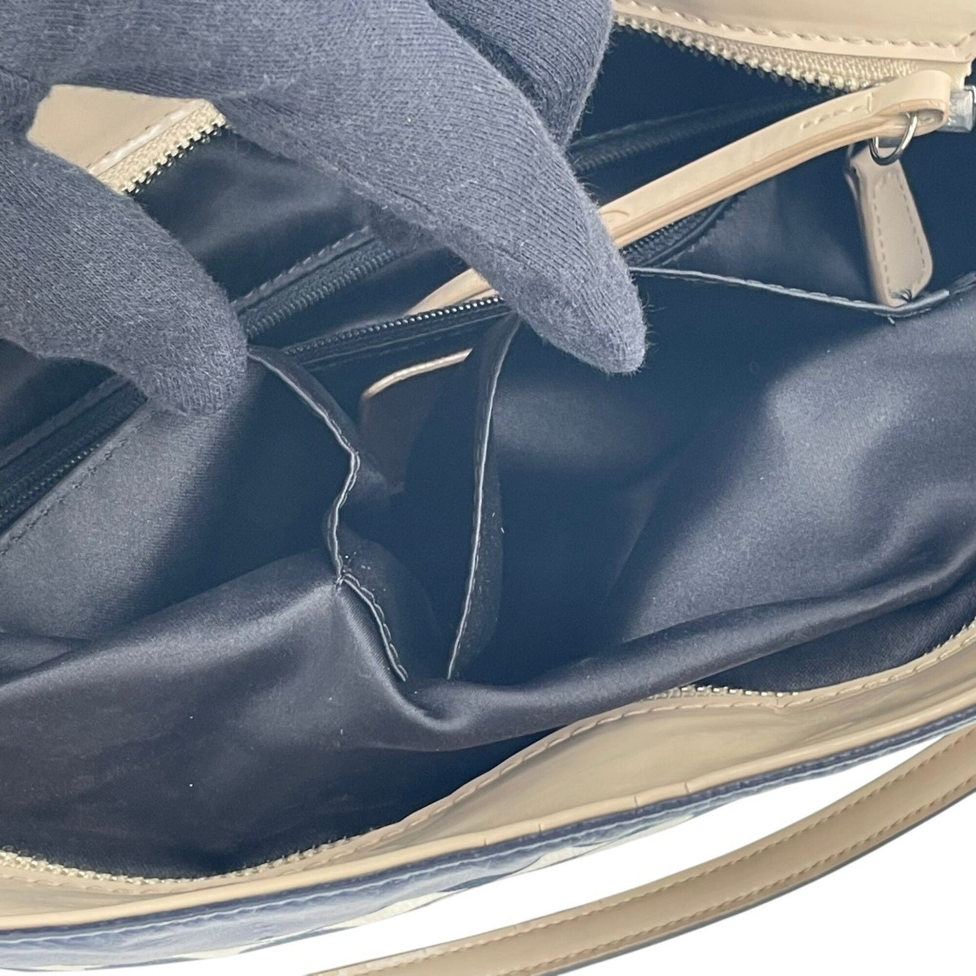 Coach Beige Navy Canvas Leather Handbag Tote Bag (Pre-Owned)