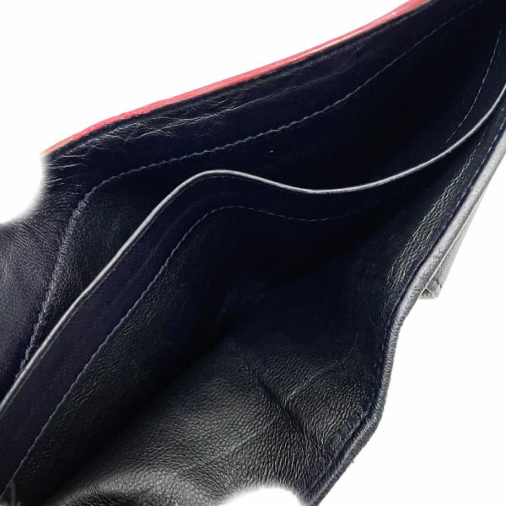 Bottega Veneta Intrecciato Black Navy Red Color Leather Wallet (Bi-Fold) (Pre-Owned)