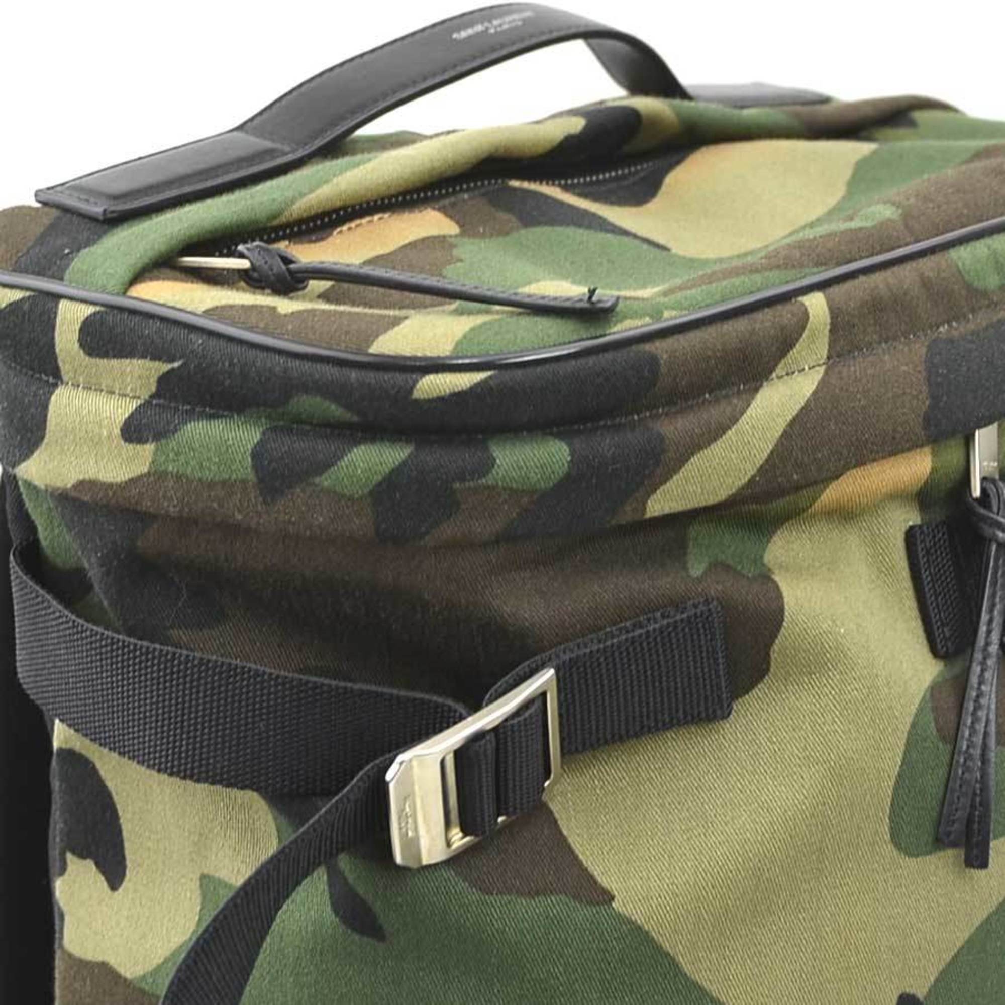 Saint Laurent Black Khaki Canvas Leather Backpack (Pre-Owned)