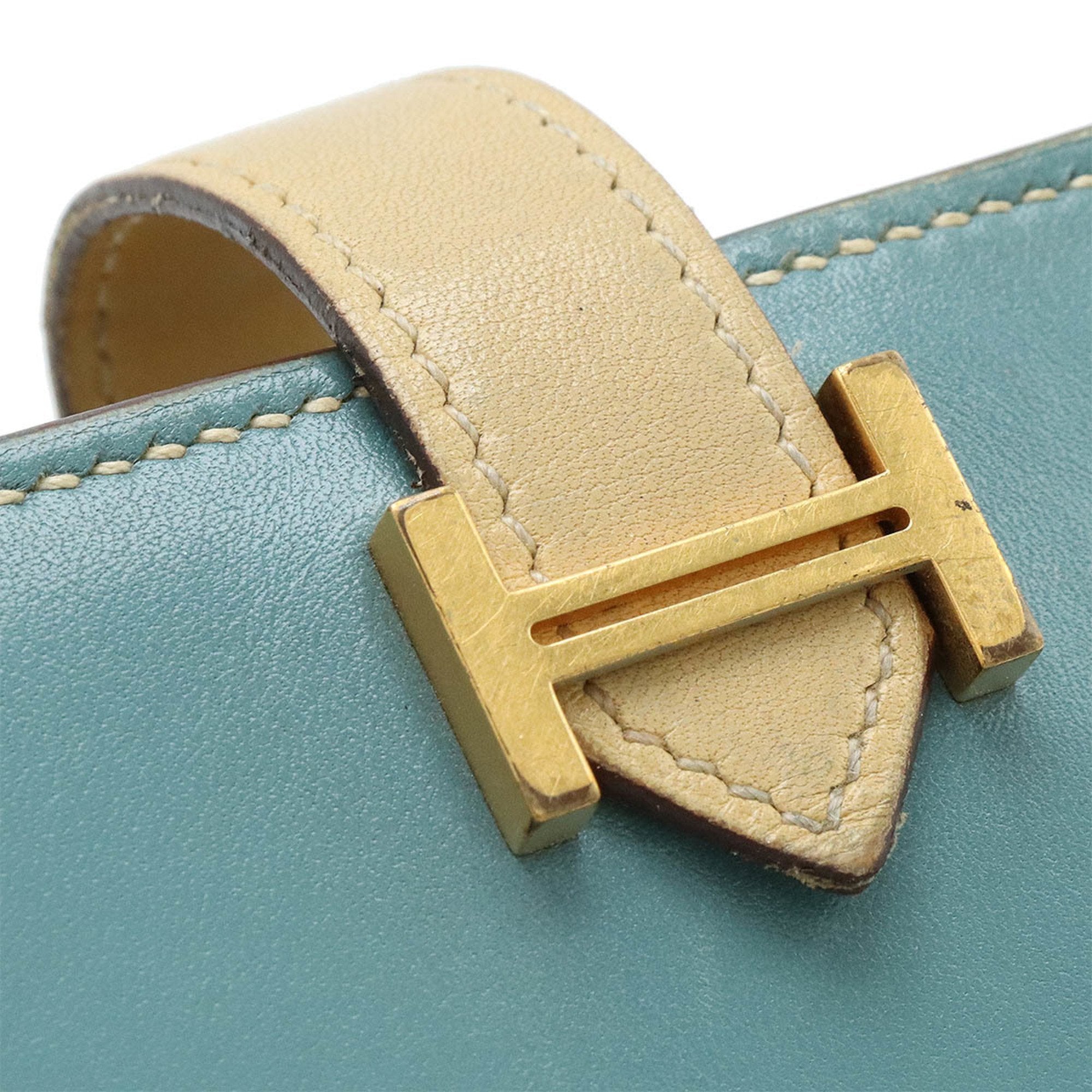 Hermes Beige Mint Blue Leather Coin Purse/Coin Case (Pre-Owned)