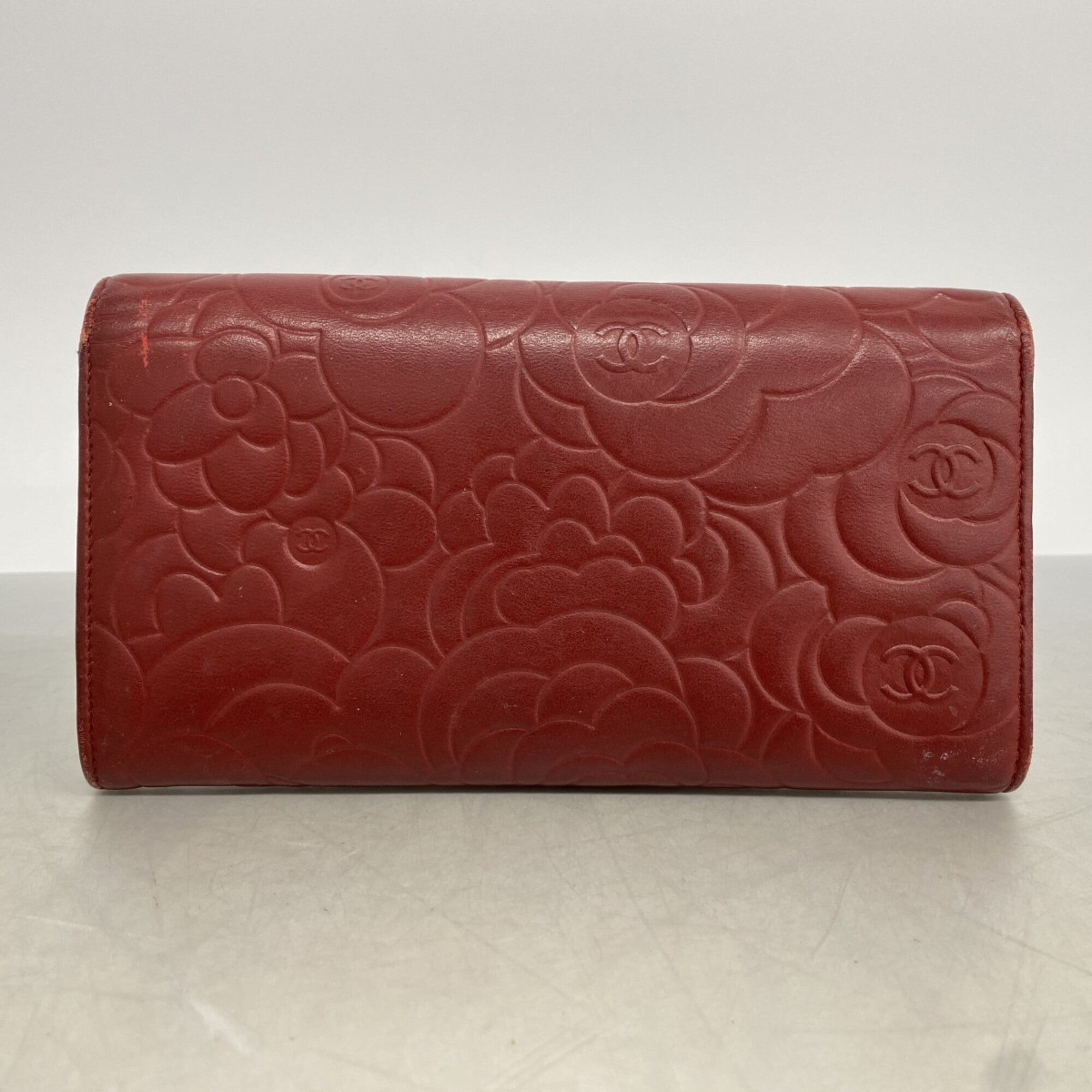 Chanel Bordeaux Leather Long Wallet (Bi-Fold) (Pre-Owned)