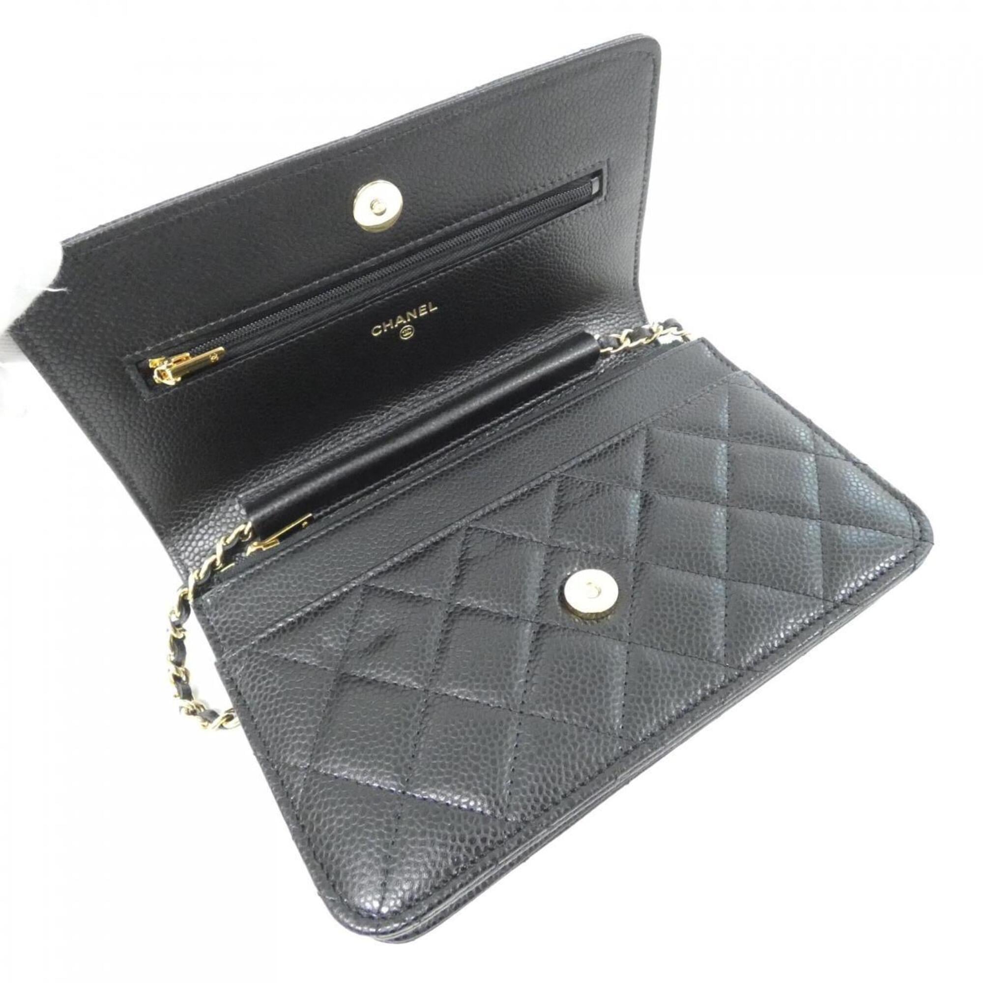 Chanel Black Bordeaux Grained Calfskin Chain/Shoulder Wallet (Pre-Owned)