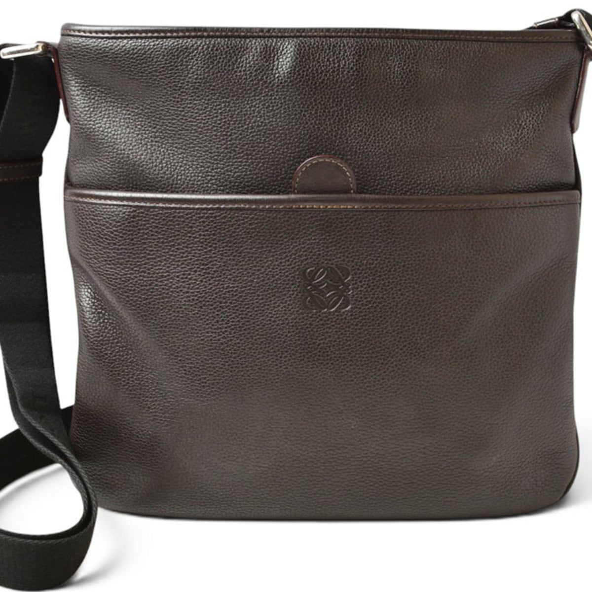 Loewe Dark Brown Leather Messenger Bag Shoulder Bag (Pre-Owned)