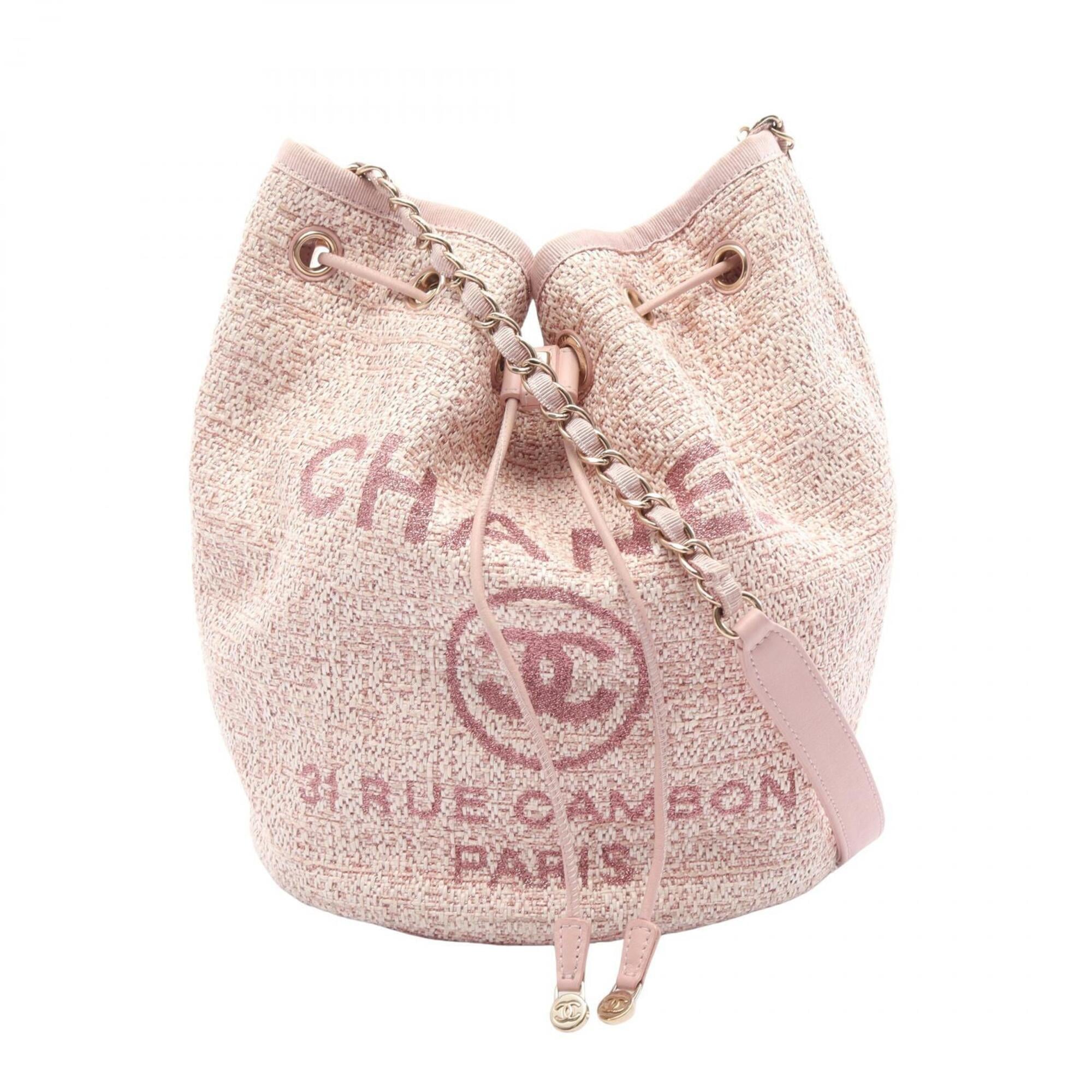 Chanel Pink Leather Straw Handbag Shoulder Bag (Pre-Owned)