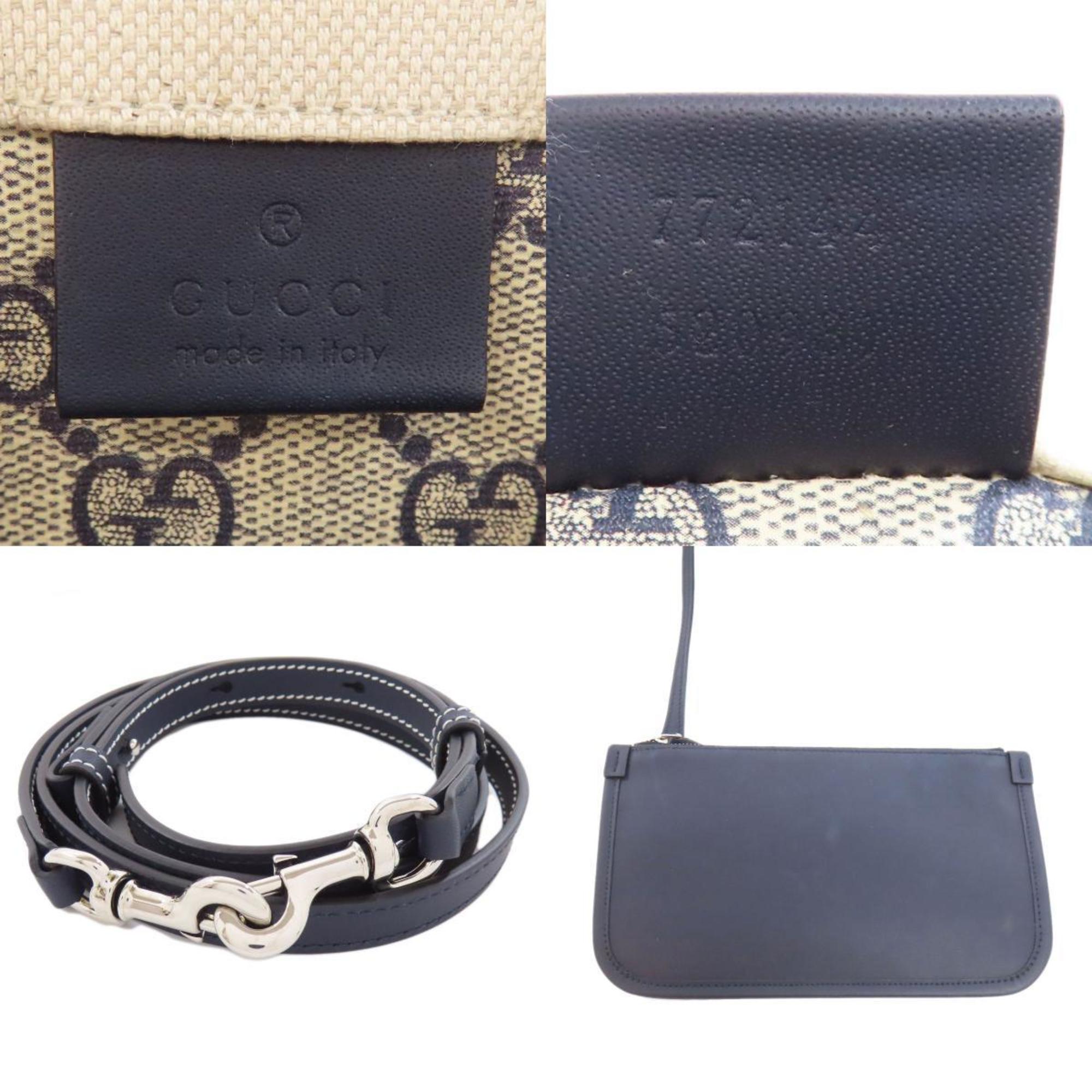 Gucci Beige Navy Canvas Handbag (Pre-Owned)