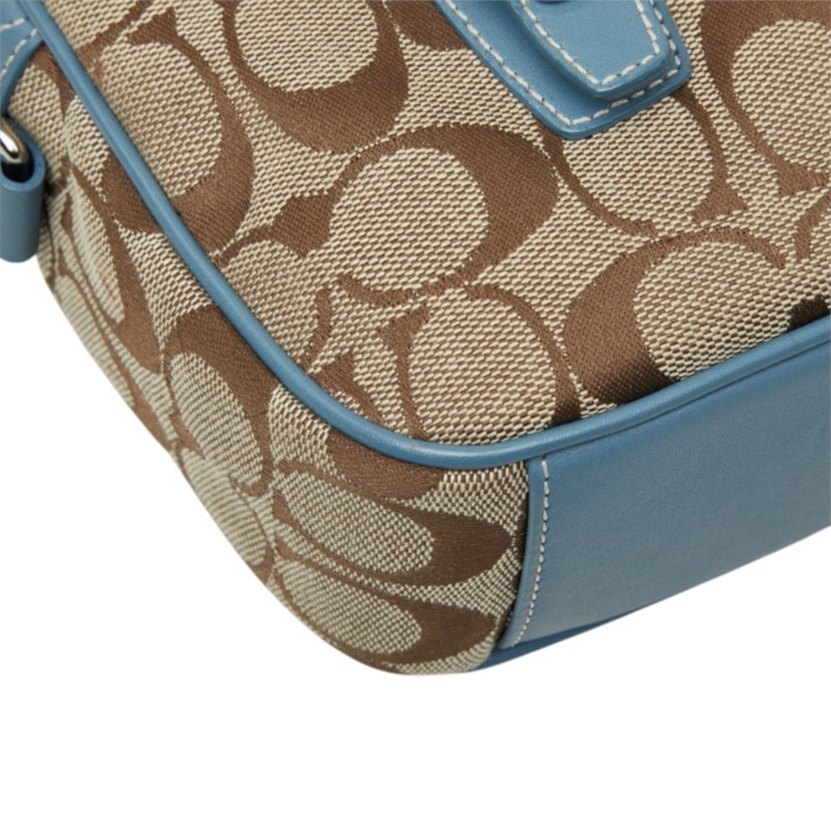 Coach Beige Blue Canvas Leather Shoulder Bag (Pre-Owned)