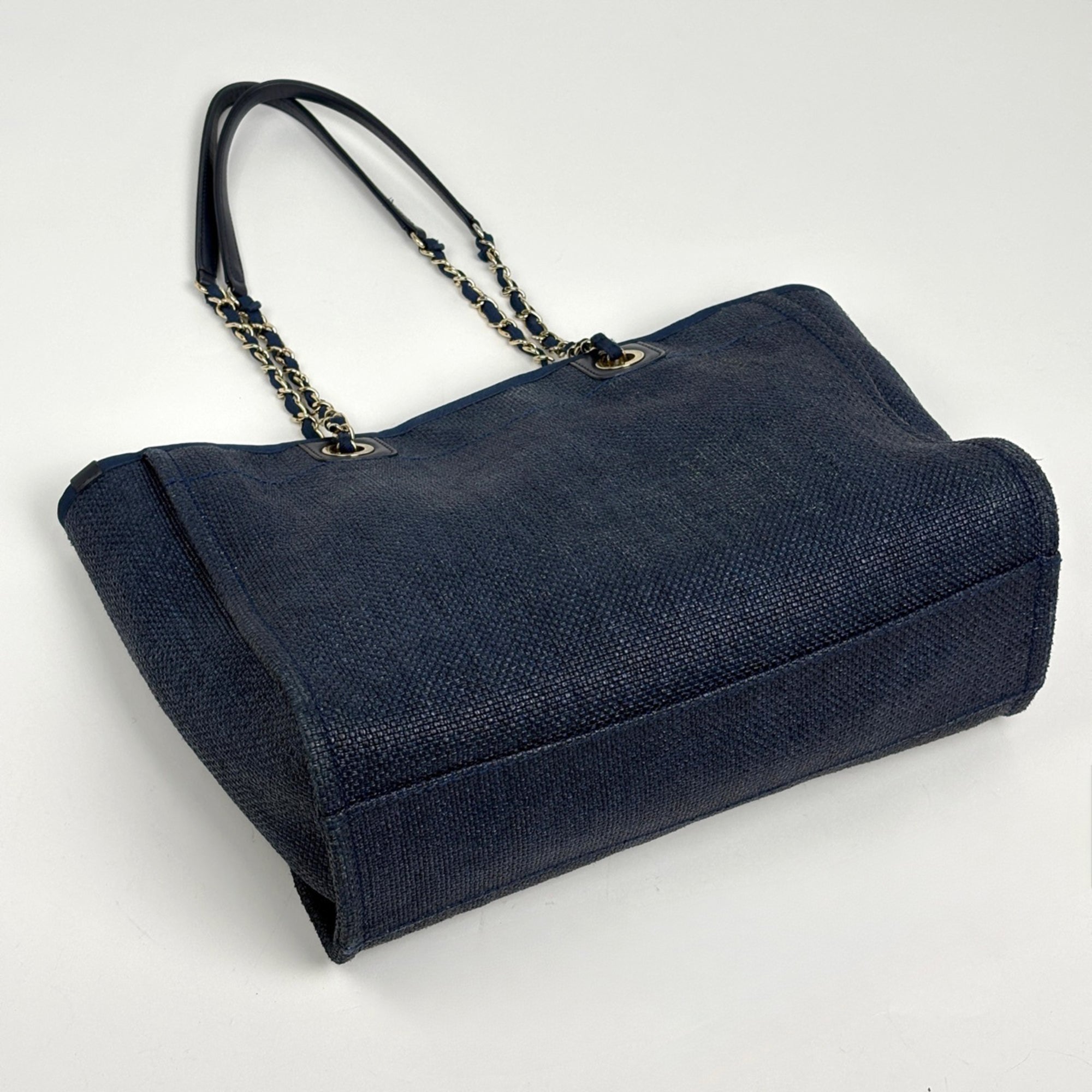Chanel Deauville Navy Straw Leather Tote Bag (Pre-Owned)