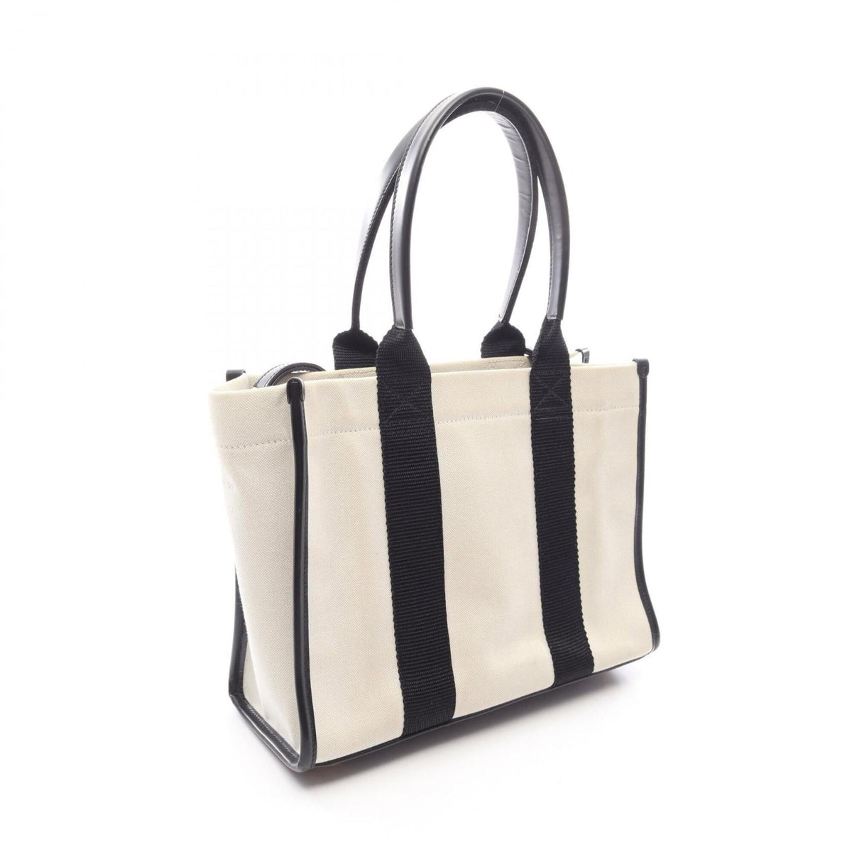 Balenciaga Black Ivory Canvas Leather Handbag Tote Bag (Pre-Owned)