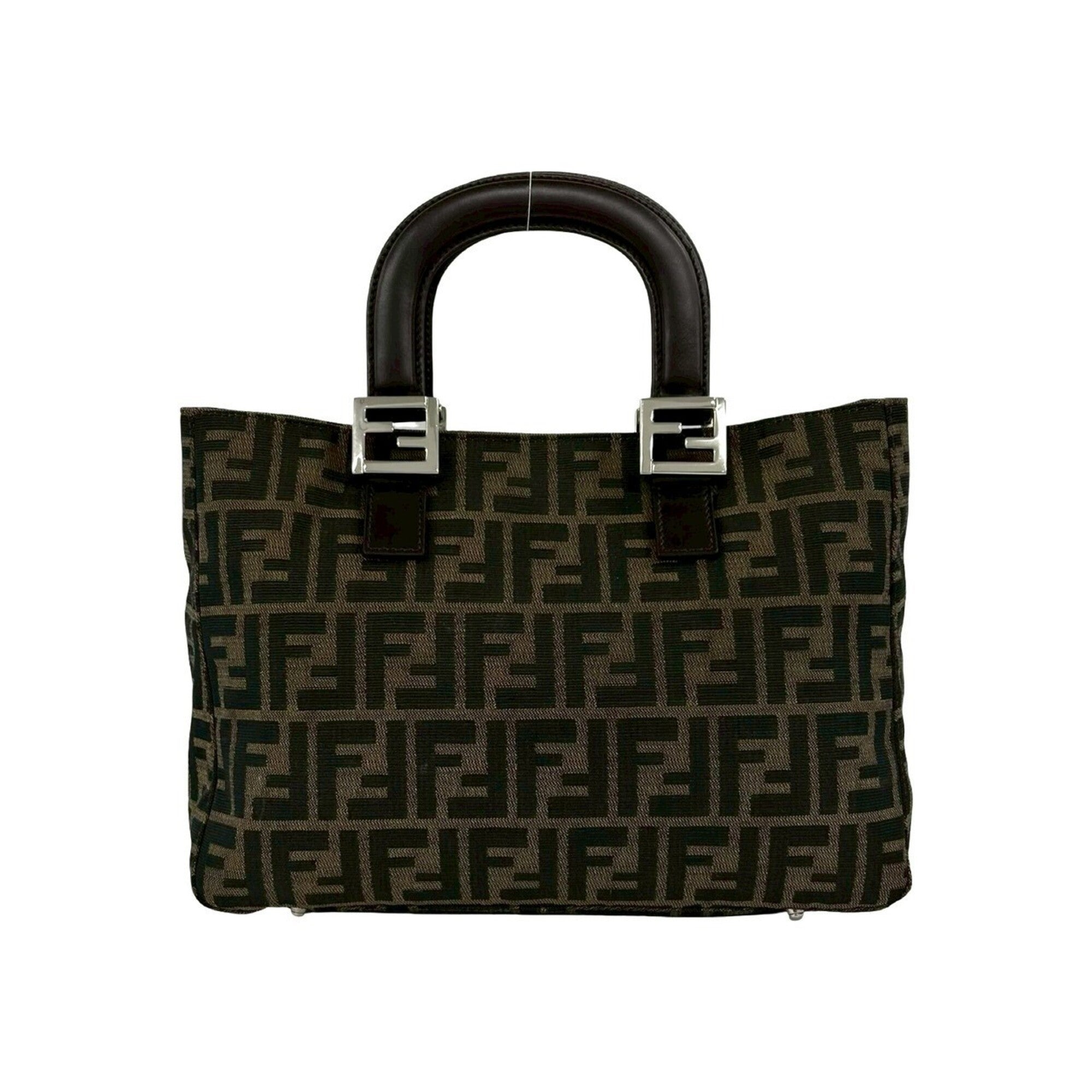 Fendi Black Brown Canvas Leather Handbag Tote Bag (Pre-Owned)