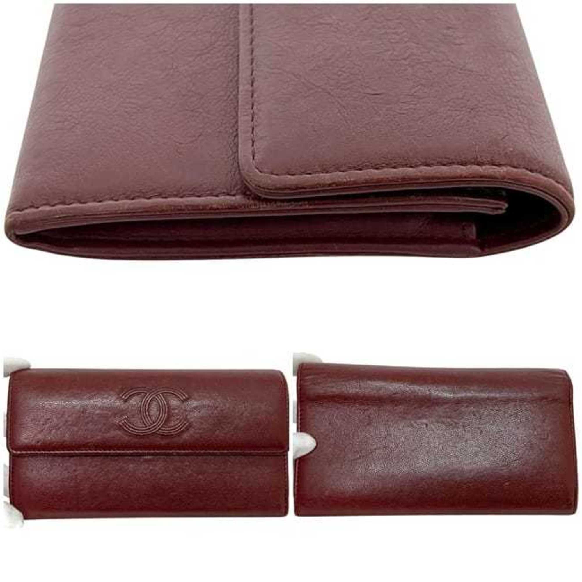 Chanel Bordeaux Leather Long Wallet (Bi-Fold) (Pre-Owned)