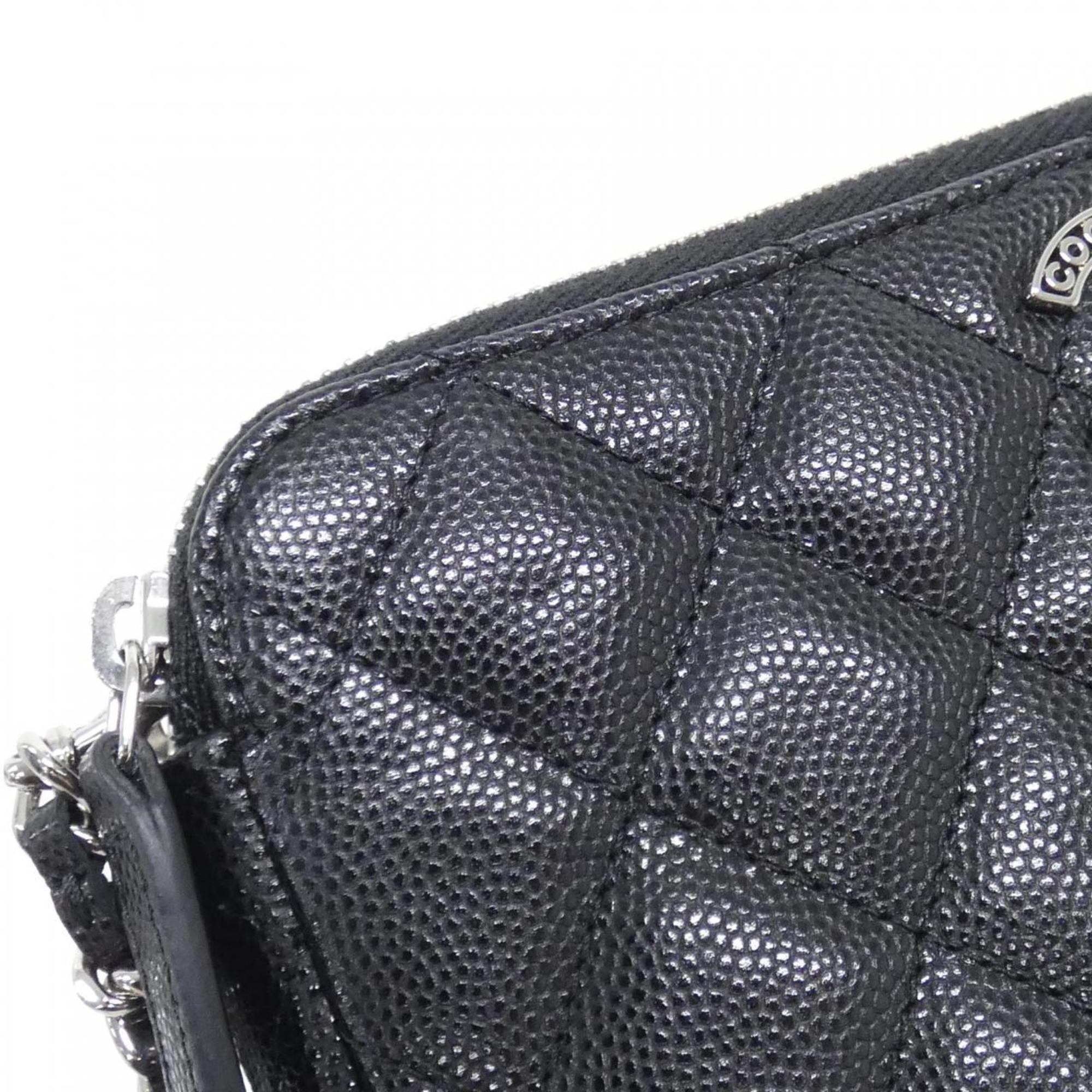 Chanel Black Grained Calfskin Chain/Shoulder Wallet (Pre-Owned)