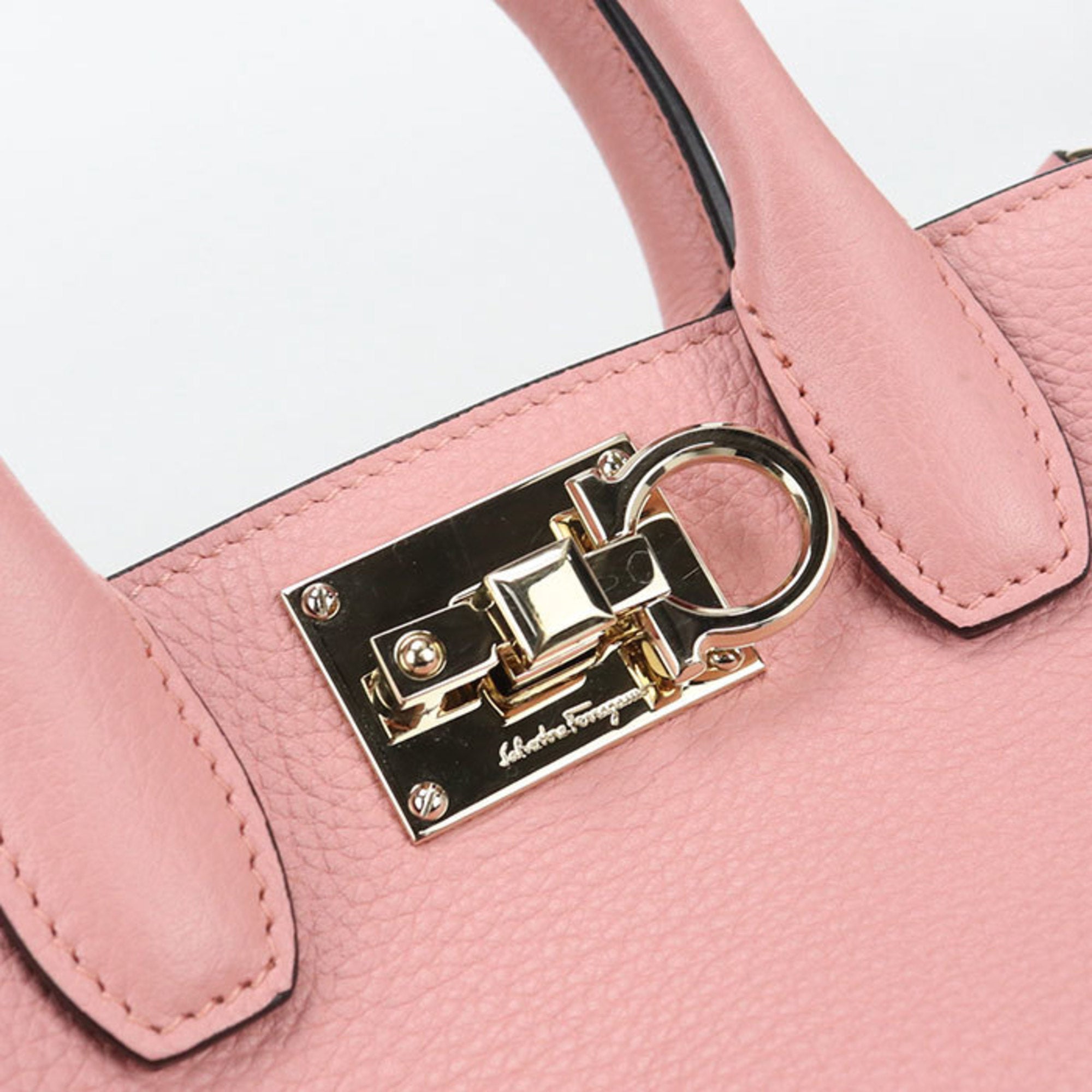 Salvatore Ferragamo Gancini Pink Leather Tote Bag (Pre-Owned)