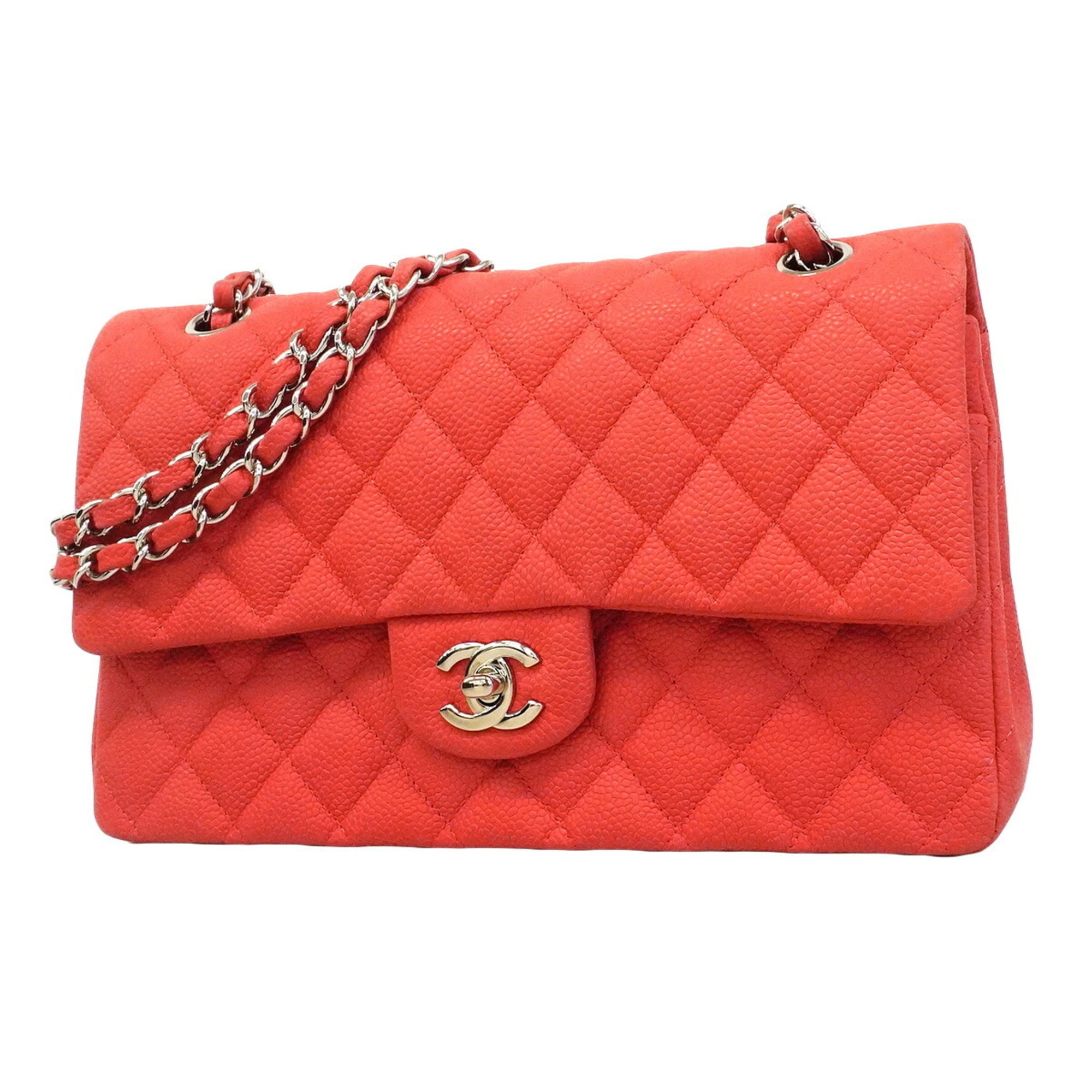 Chanel Red Color Grained Calfskin Shoulder Bag (Pre-Owned)