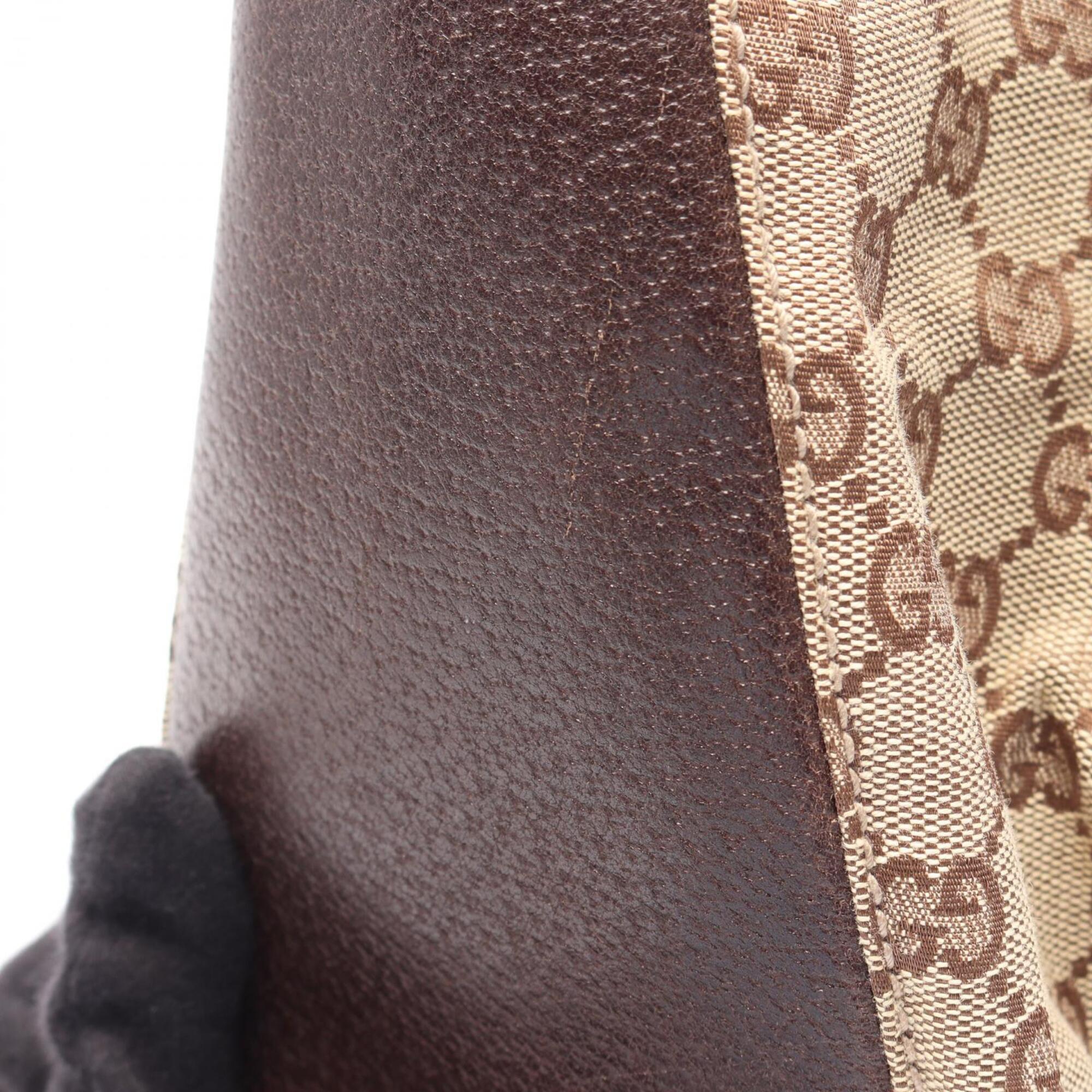 Gucci Beige Brown Gg Canvas Leather Handbag Tote Bag (Pre-Owned)