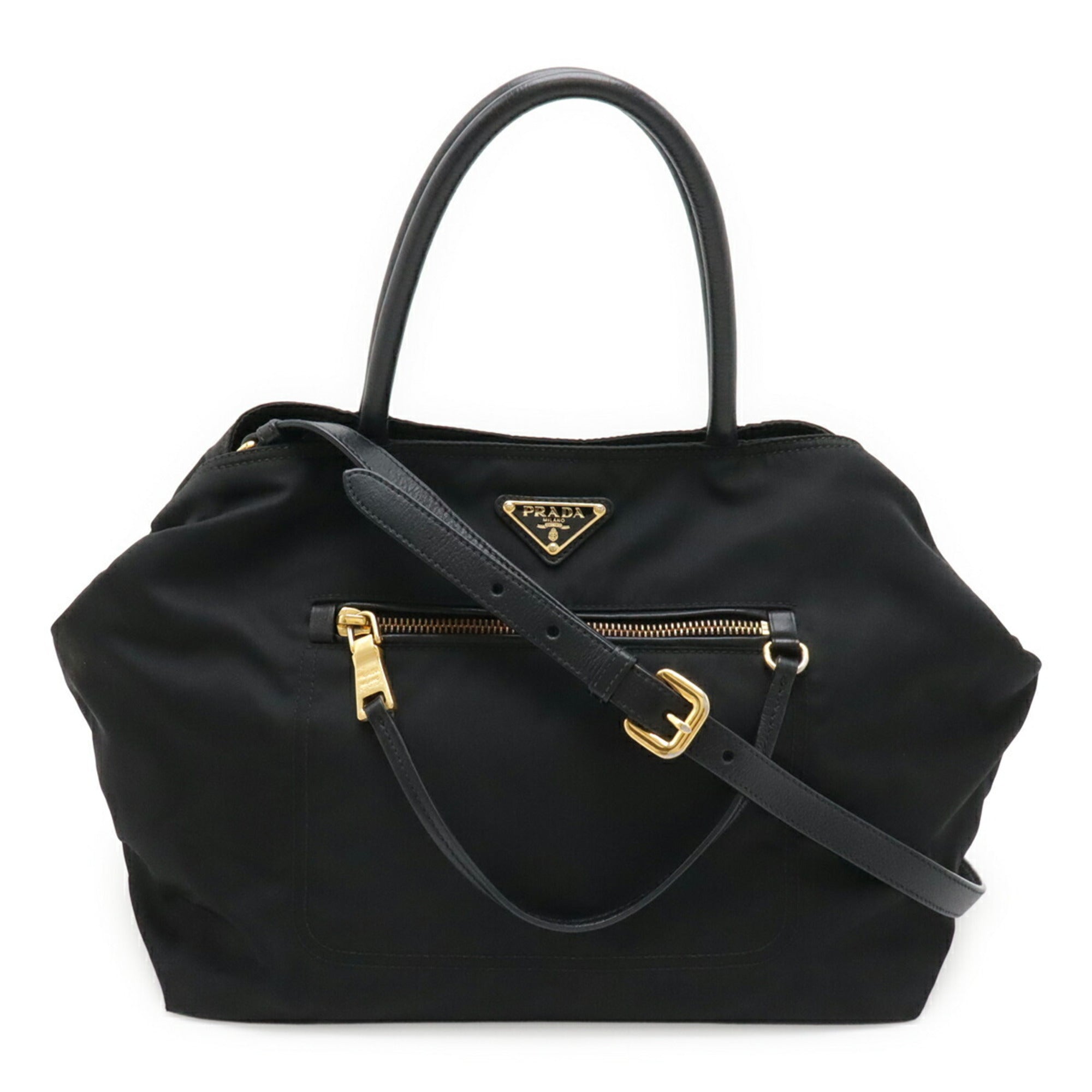 Prada Black Nero Nylon Leather Handbag Shoulder Bag Tote Bag (Pre-Owned)
