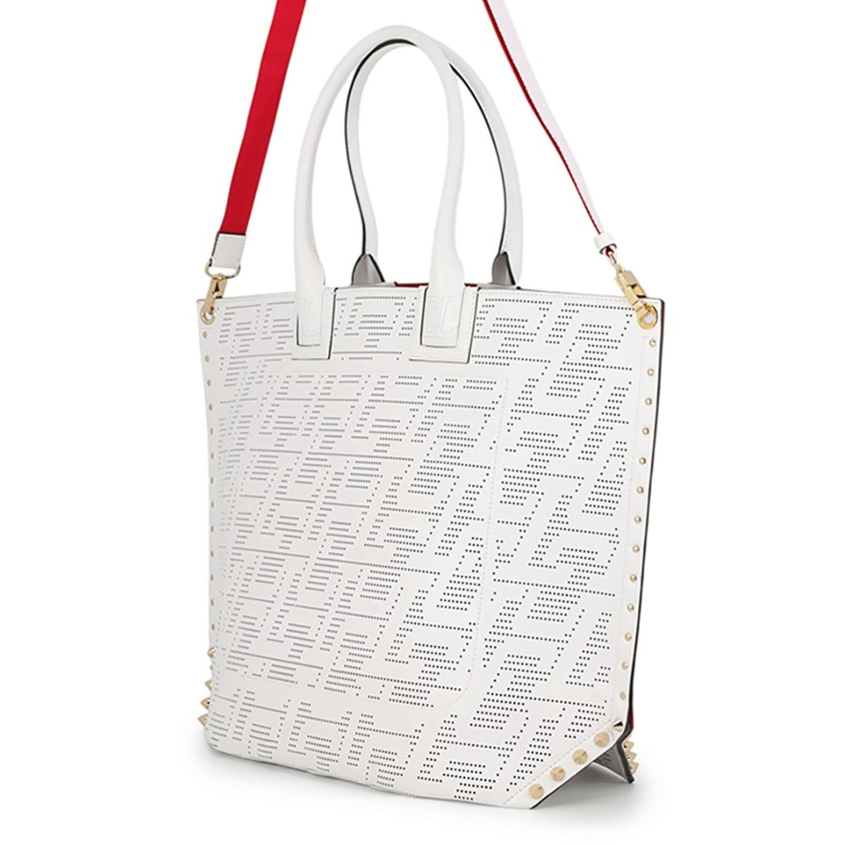 Christian Louboutin Champagne Gold Red Color White Leather Handbag Tote Bag (Pre-Owned)