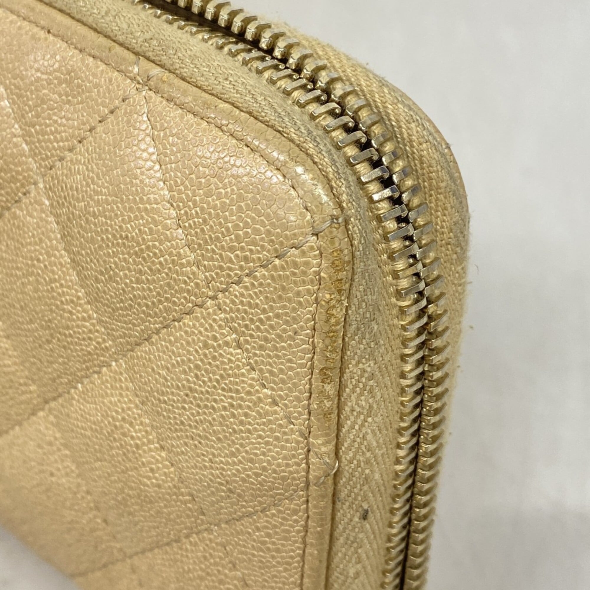 Chanel Beige Grained Calfskin Long Wallet (Bi-Fold) (Pre-Owned)