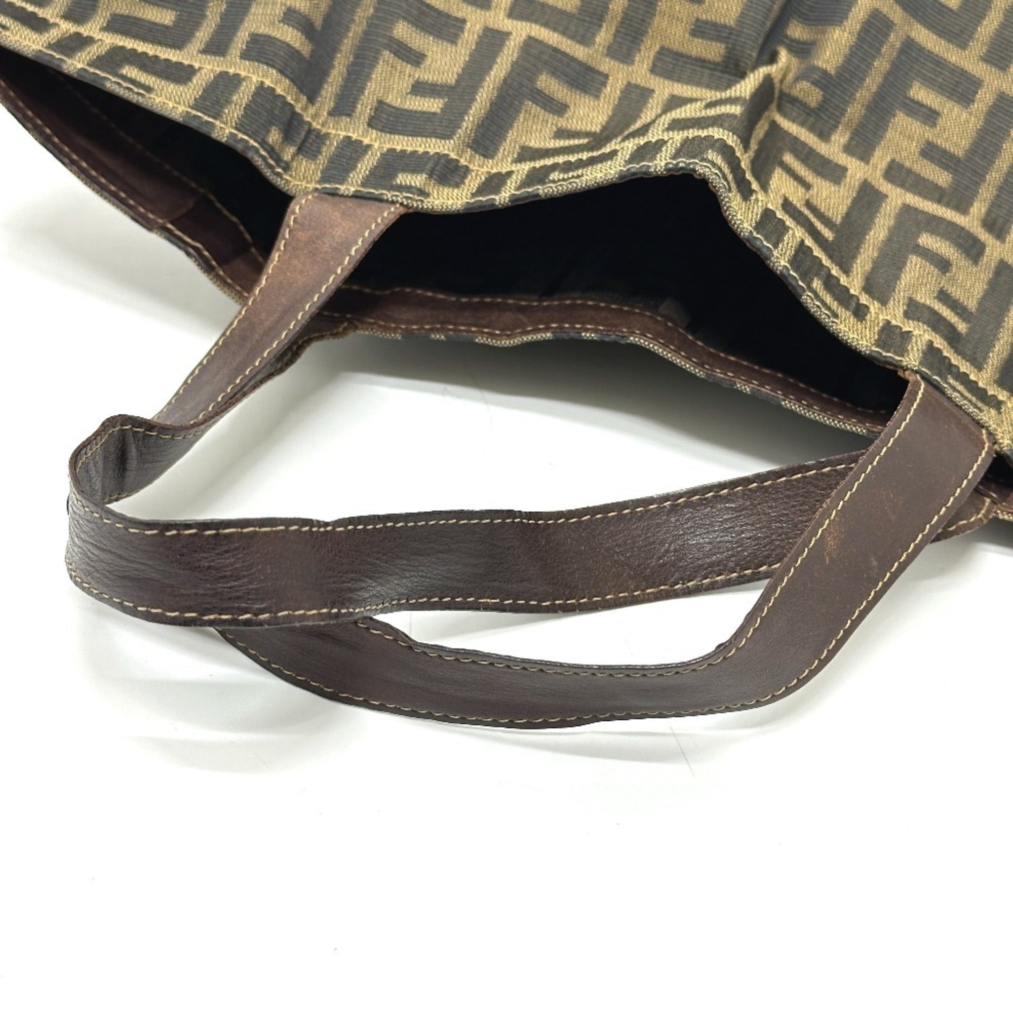 Fendi Zucca Brown Leather Canvas Eco-Bag Handbag Tote Bag (Pre-Owned)