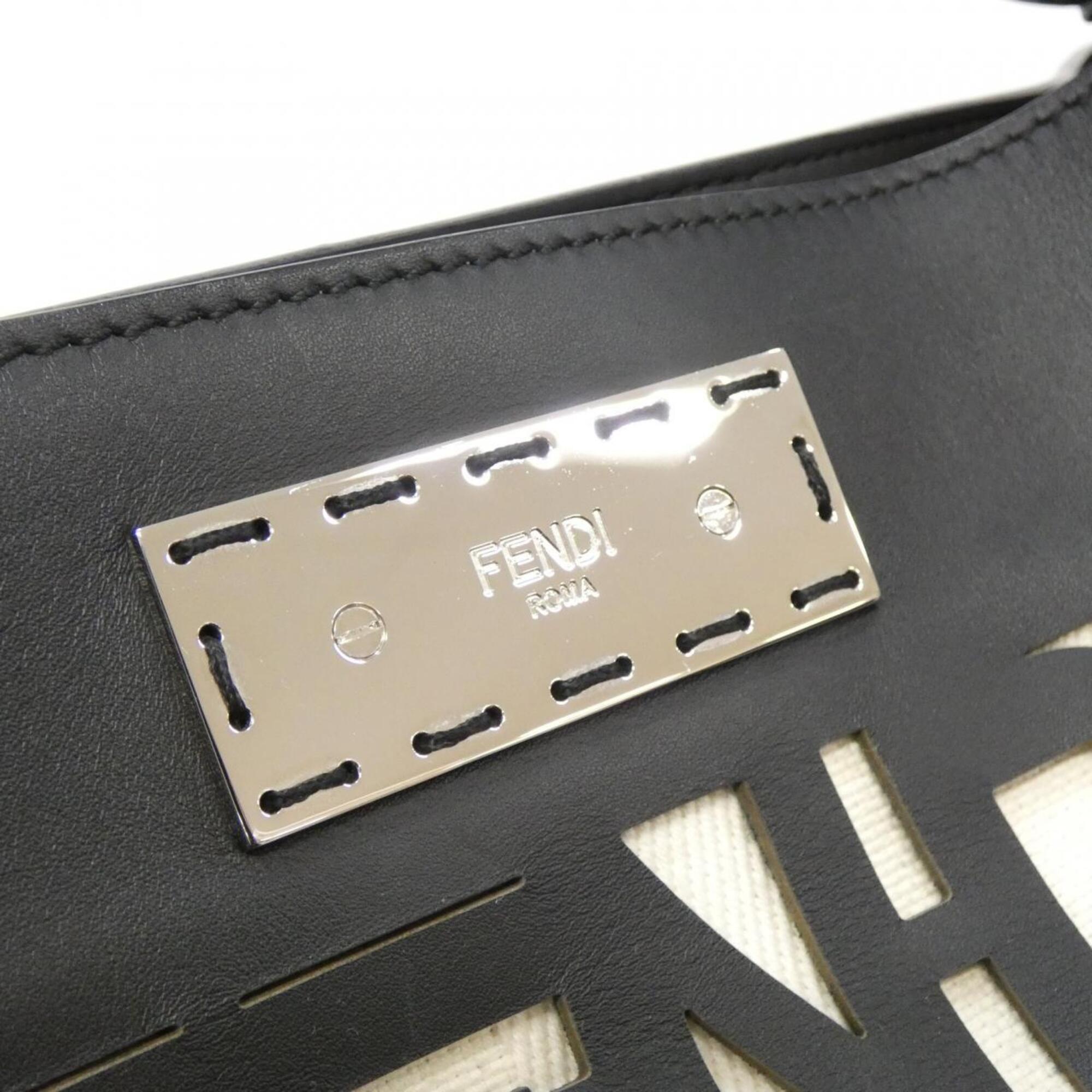 Fendi Peekaboo Black White Canvas Leather Handbag (Pre-Owned)