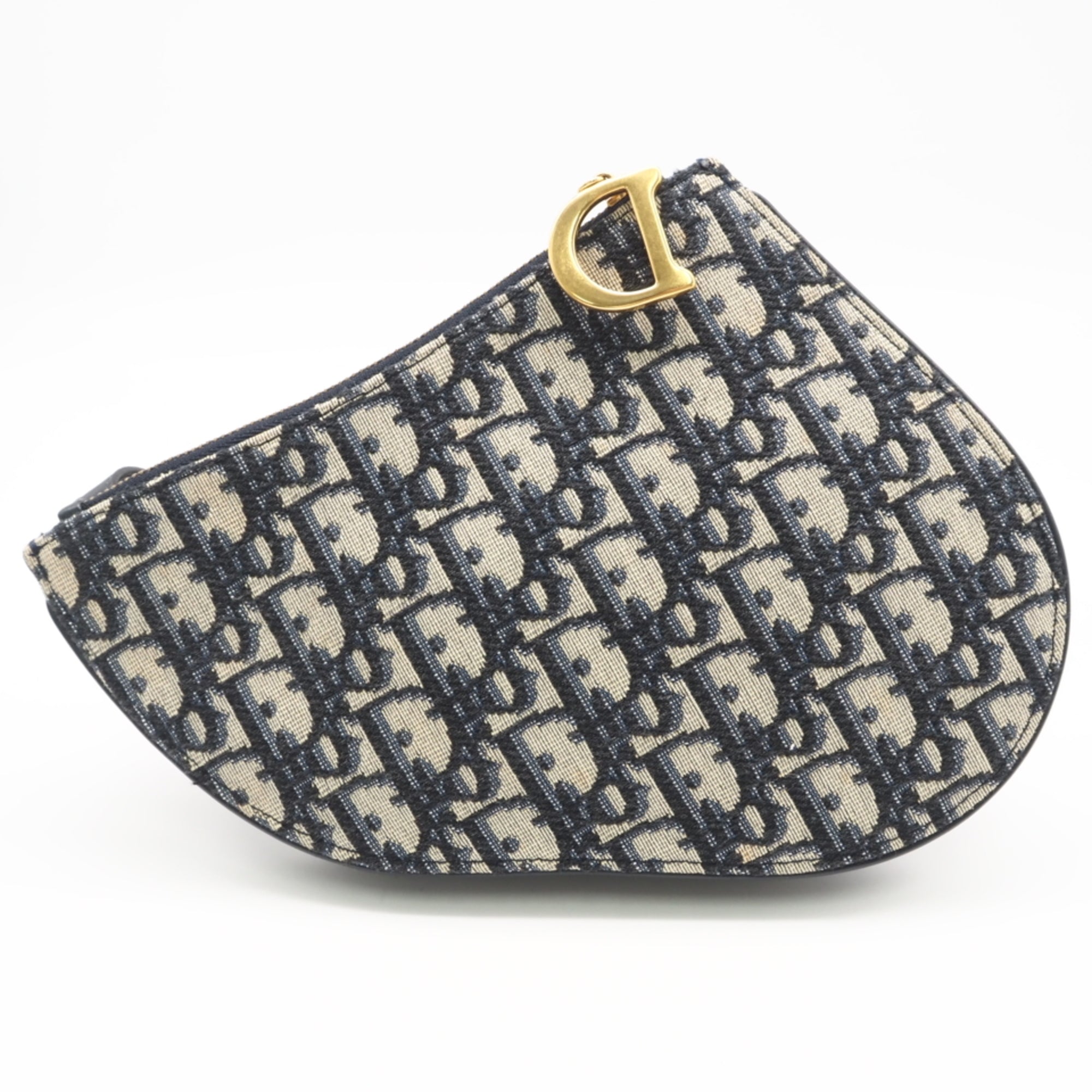 Christian Dior Beige Navy Leather Canvas Pouch Shoulder Bag (Pre-Owned)
