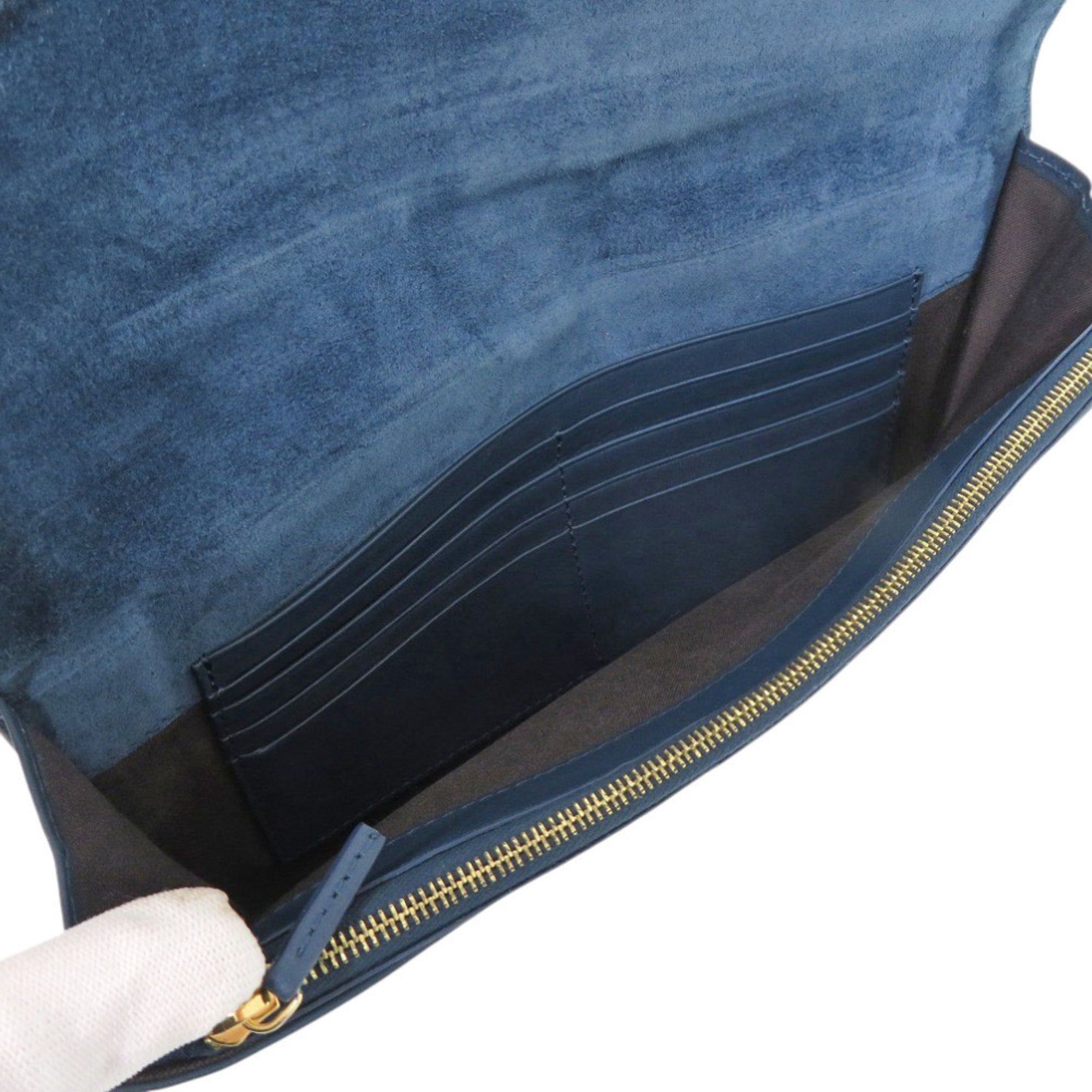 Fendi Blue Brown Leather Canvas Clutch Bag (Pre-Owned)