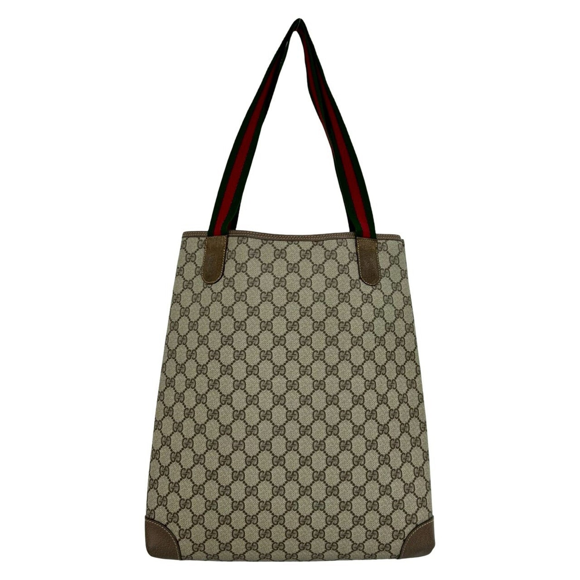 Gucci Brown Green Red Color Pvc Leather Handbag Tote Bag (Pre-Owned)