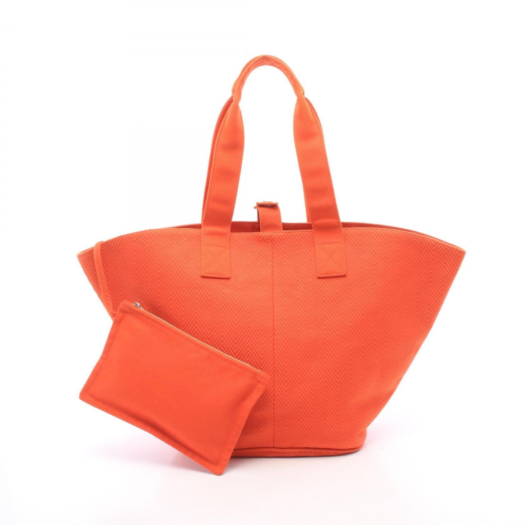 Hermes Orange Toile Chevron Handbag Tote Bag (Pre-Owned)