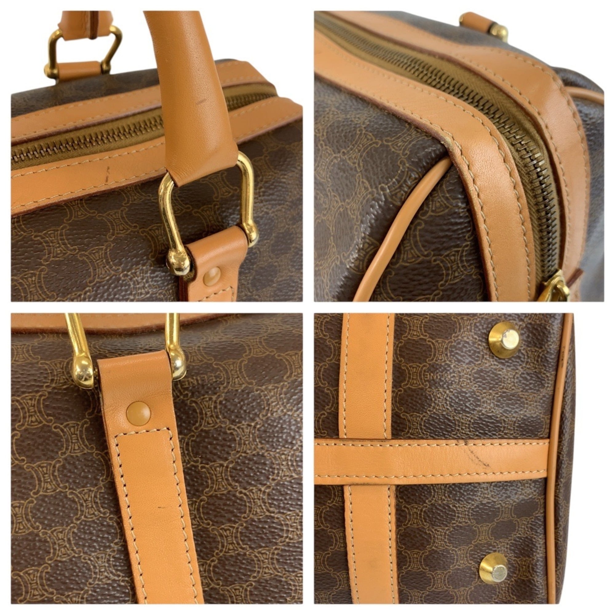 Celine Brown Leather Pvc Boston Bag Handbag (Pre-Owned)