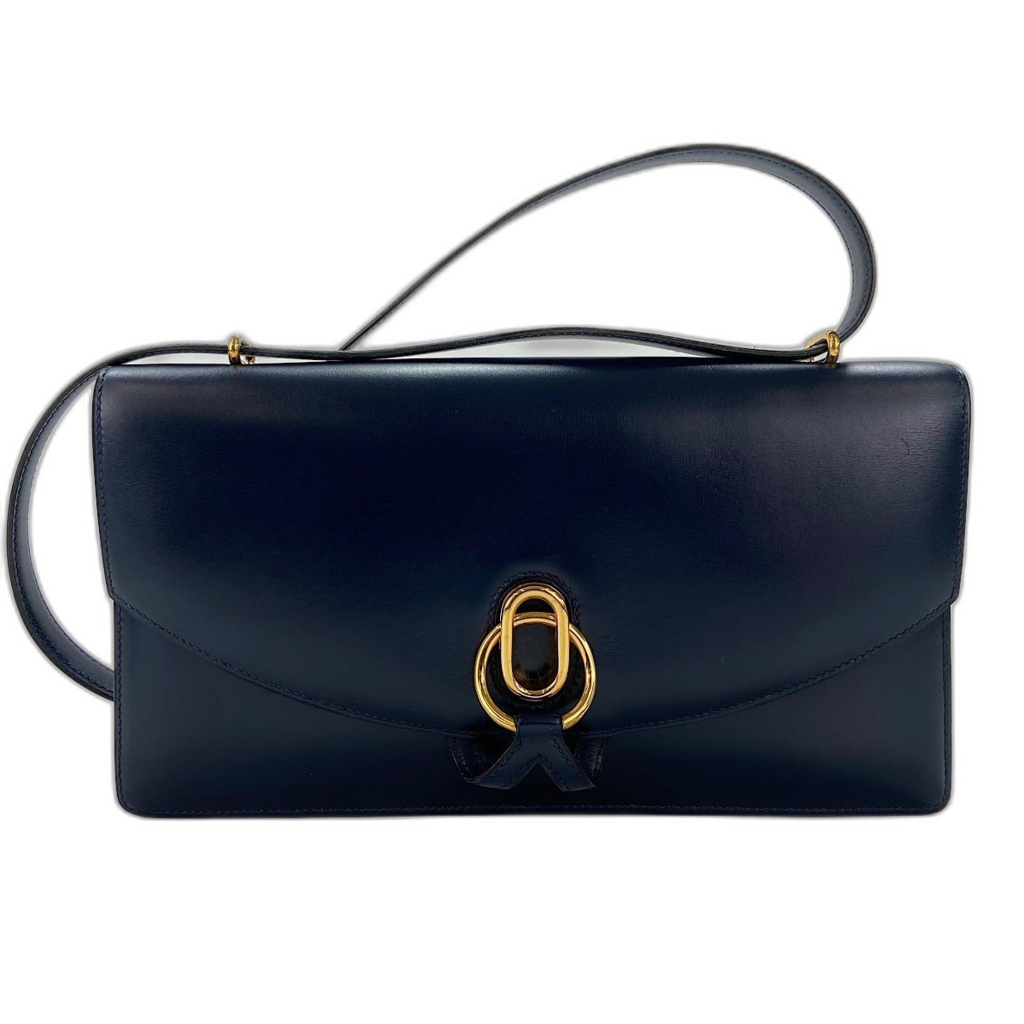 Hermes Navy Box Calf Leather Shoulder Bag (Pre-Owned)