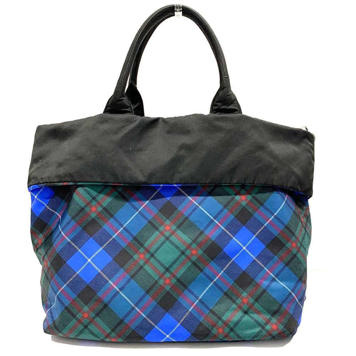 Prada Black Blue Nylon Leather Handbag Shoulder Bag (Pre-Owned)