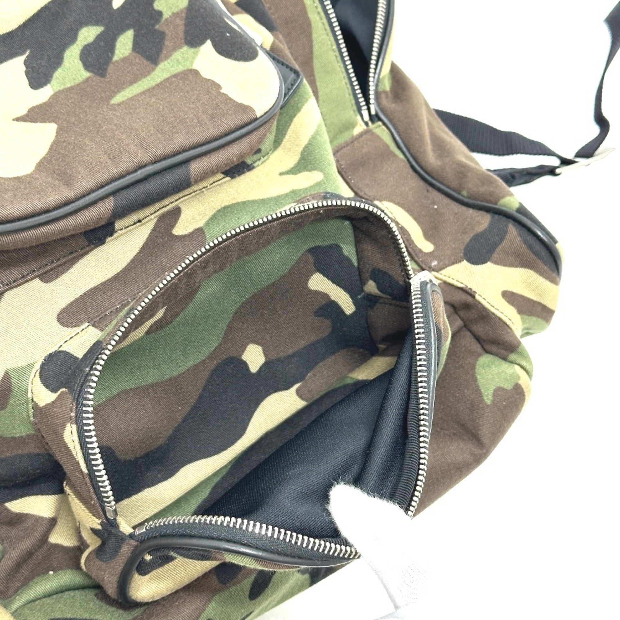Yves Saint Laurent Camouflage Green Canvas Backpack (Pre-Owned)