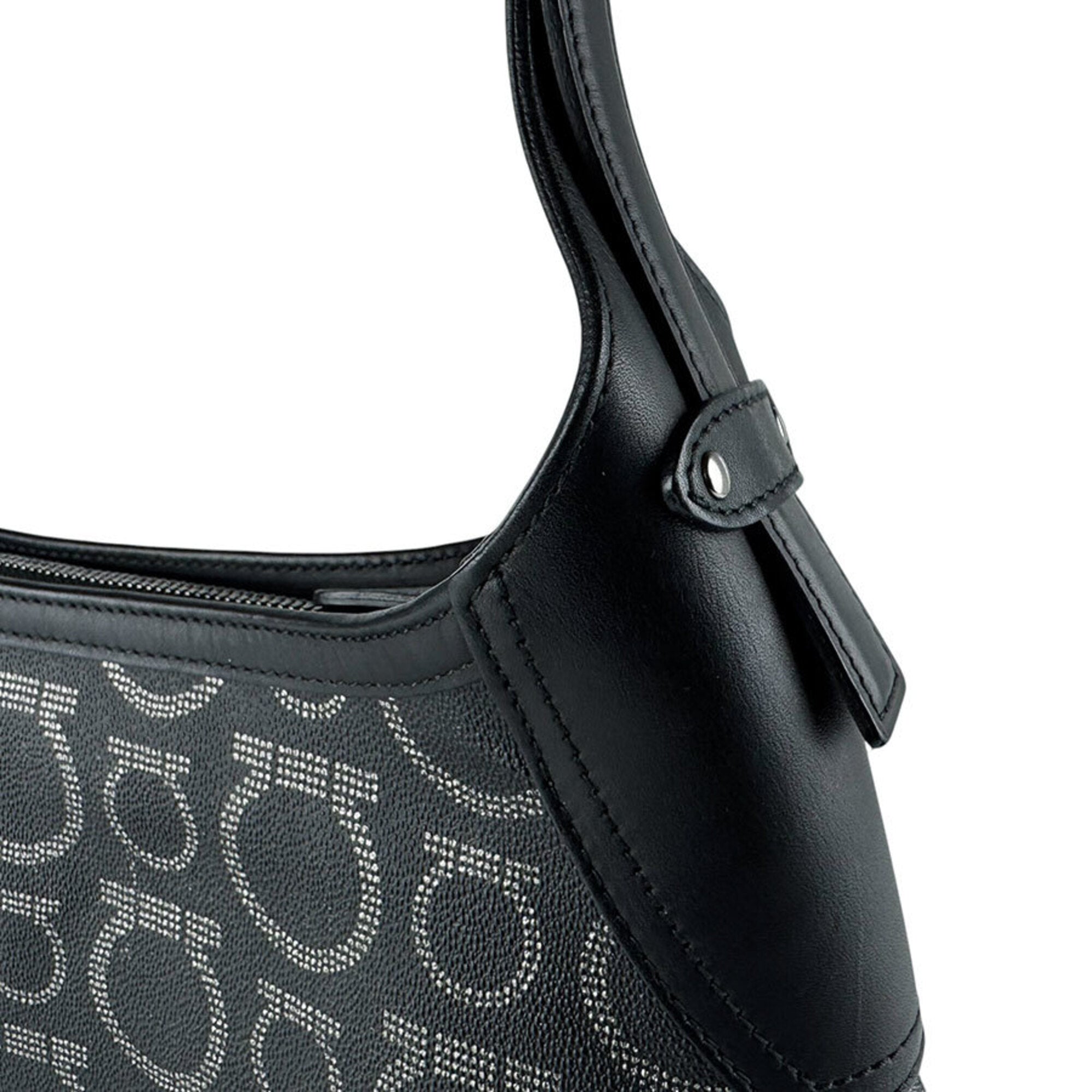 Salvatore Ferragamo Black Coated Canvas Leather Shoulder Bag (Pre-Owned)