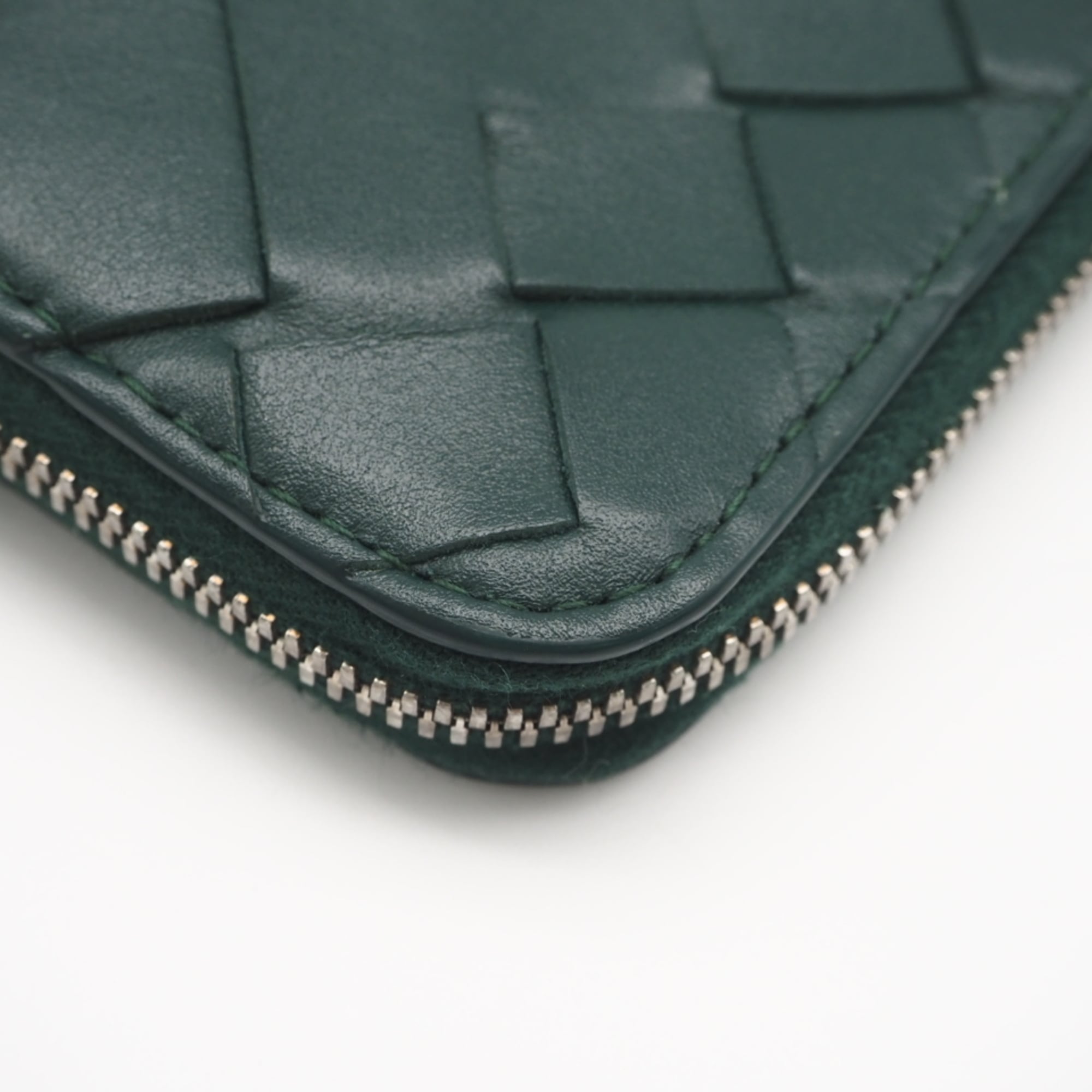 Bottega Veneta Intrecciato Green Leather Coin Purse/Coin Case (Pre-Owned)