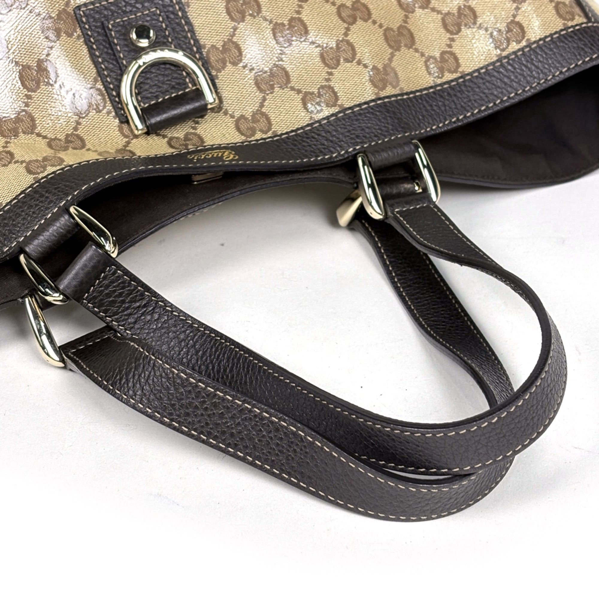 Gucci Brown Coated Canvas Leather Tote Bag (Pre-Owned)