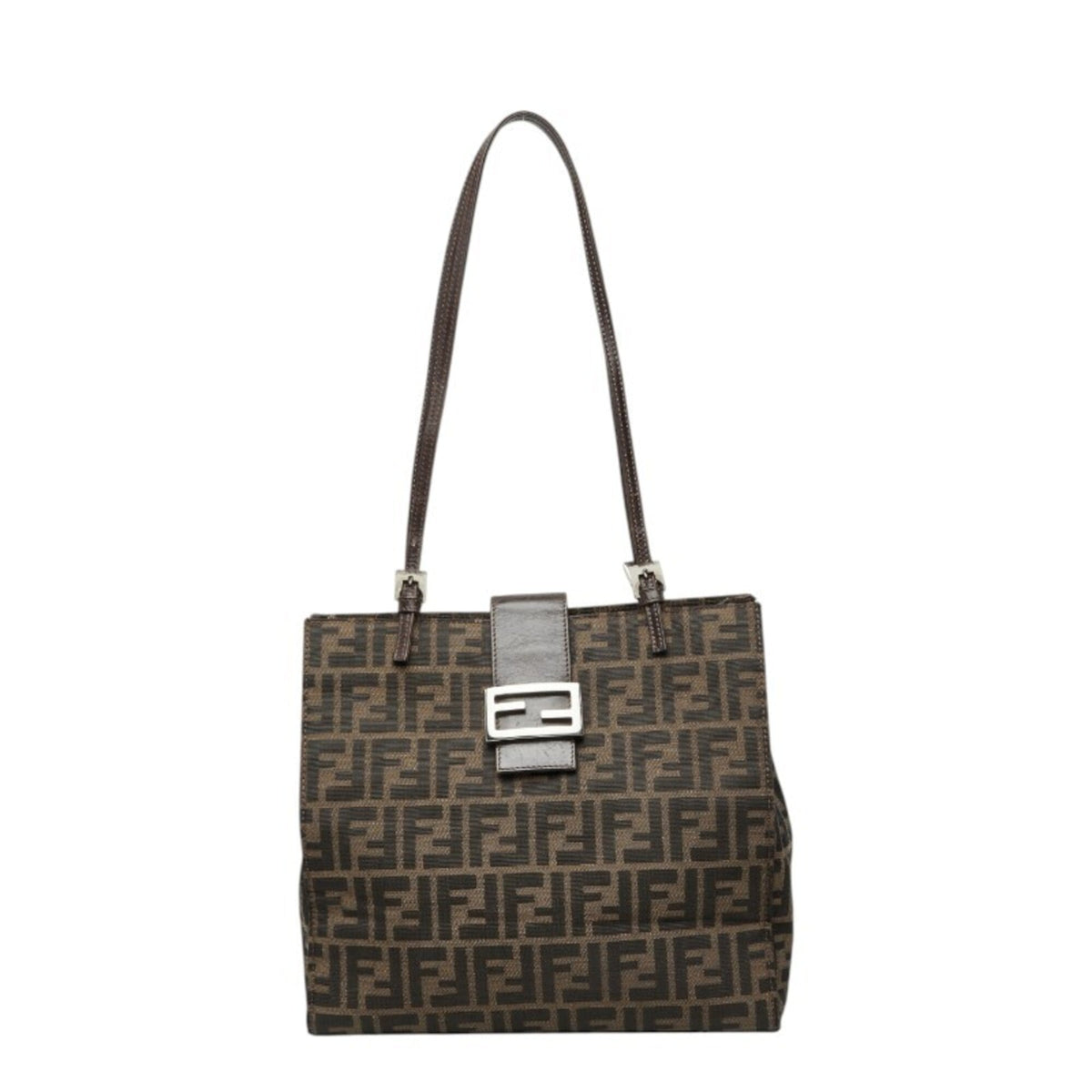 Fendi Zucca Brown Canvas Leather Shoulder Bag Tote Bag (Pre-Owned)