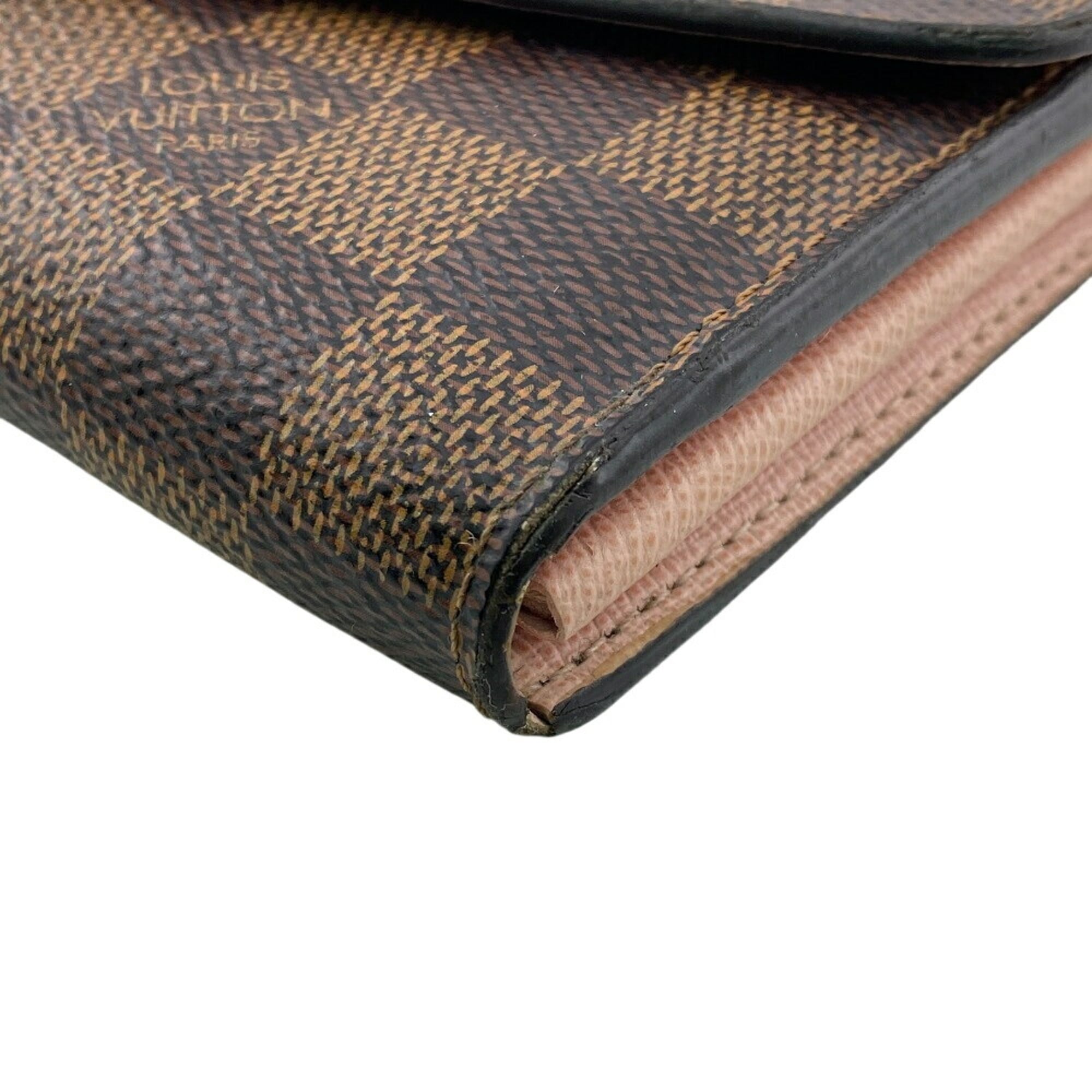 Louis Vuitton Damier Brown Rose Ballerine Leather Long Wallet (Bi-Fold) (Pre-Owned)