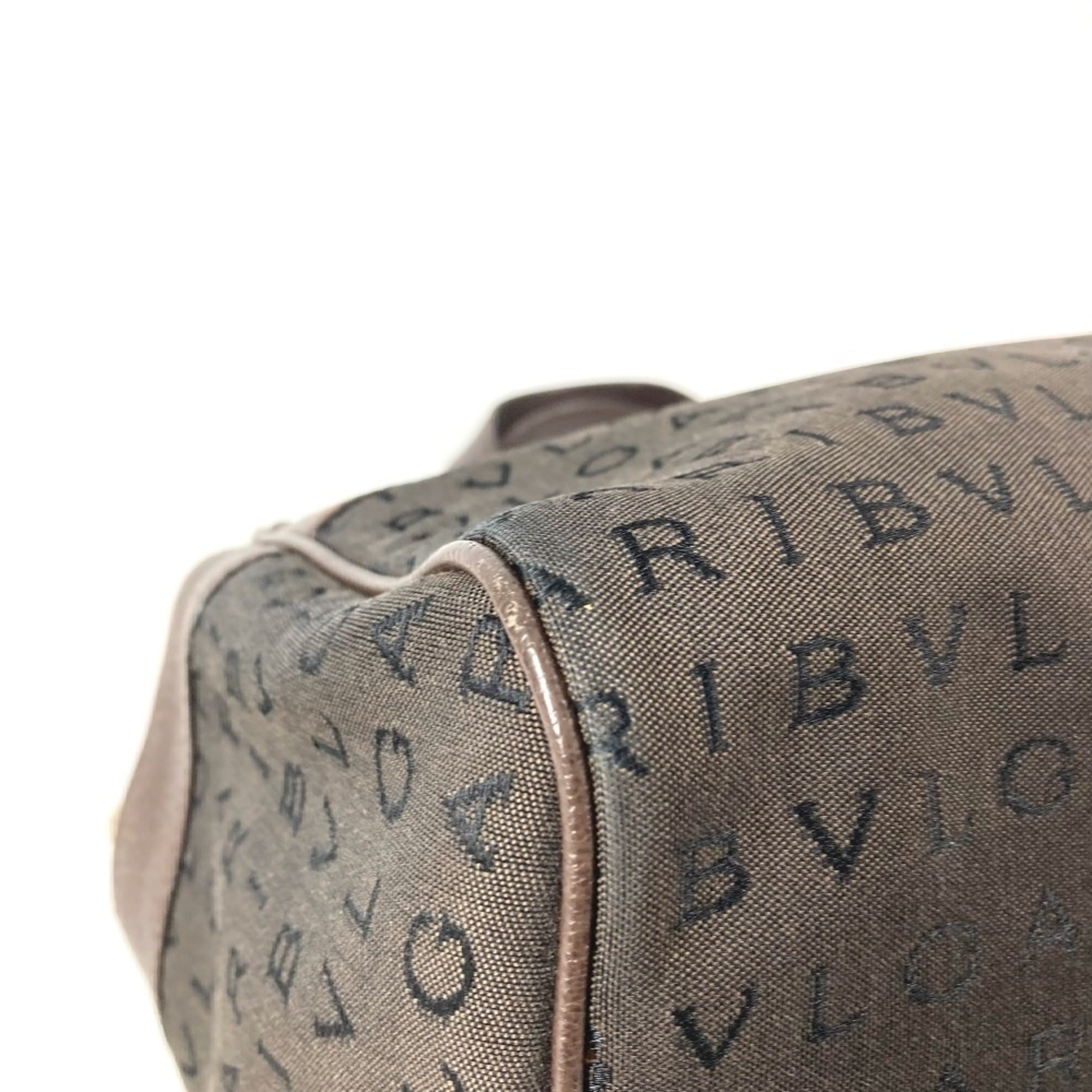 Bvlgari Logomania Brown Leather Canvas Boston Bag Handbag Tote Bag (Pre-Owned)