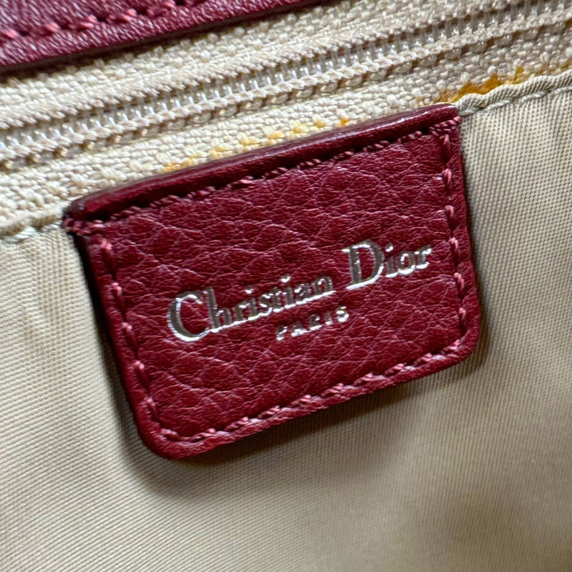 Christian Dior Brown Red Color Leather Canvas Handbag (Pre-Owned)