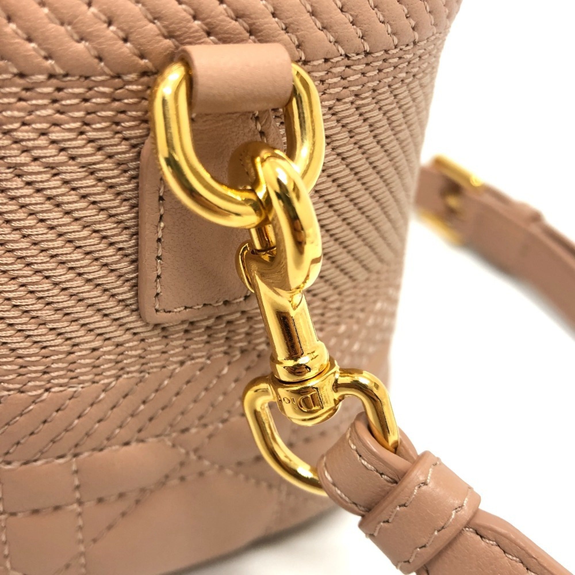 Christian Dior Cannage/Lady Dior Pink Canvas Leather Handbag Vanity Bag (Pre-Owned)