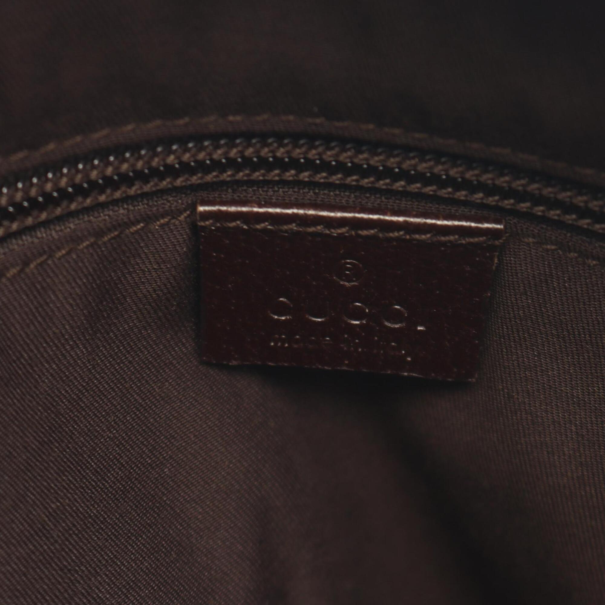 Gucci Beige Brown Canvas Leather Shoulder Bag (Pre-Owned)