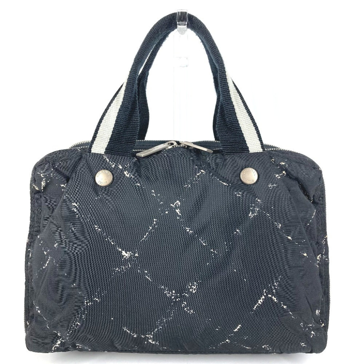 Chanel Travel Line Black White Nylon Handbag Tote Bag (Pre-Owned)