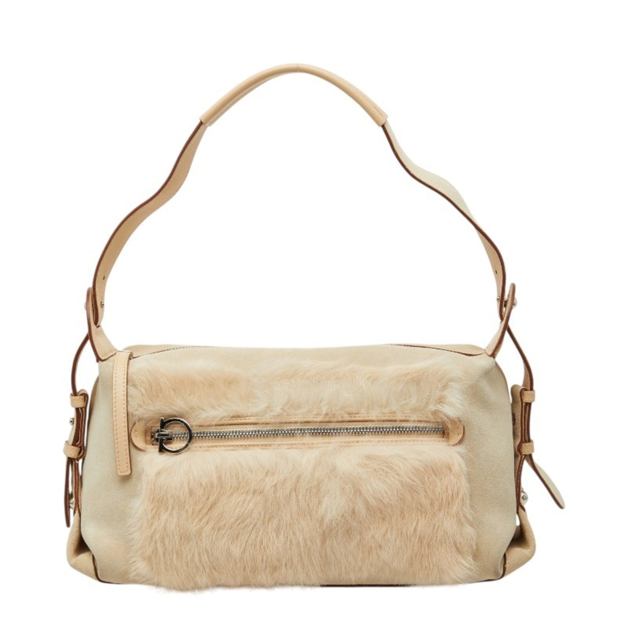 Salvatore Ferragamo Ivory Suede Fur Shoulder Bag (Pre-Owned)