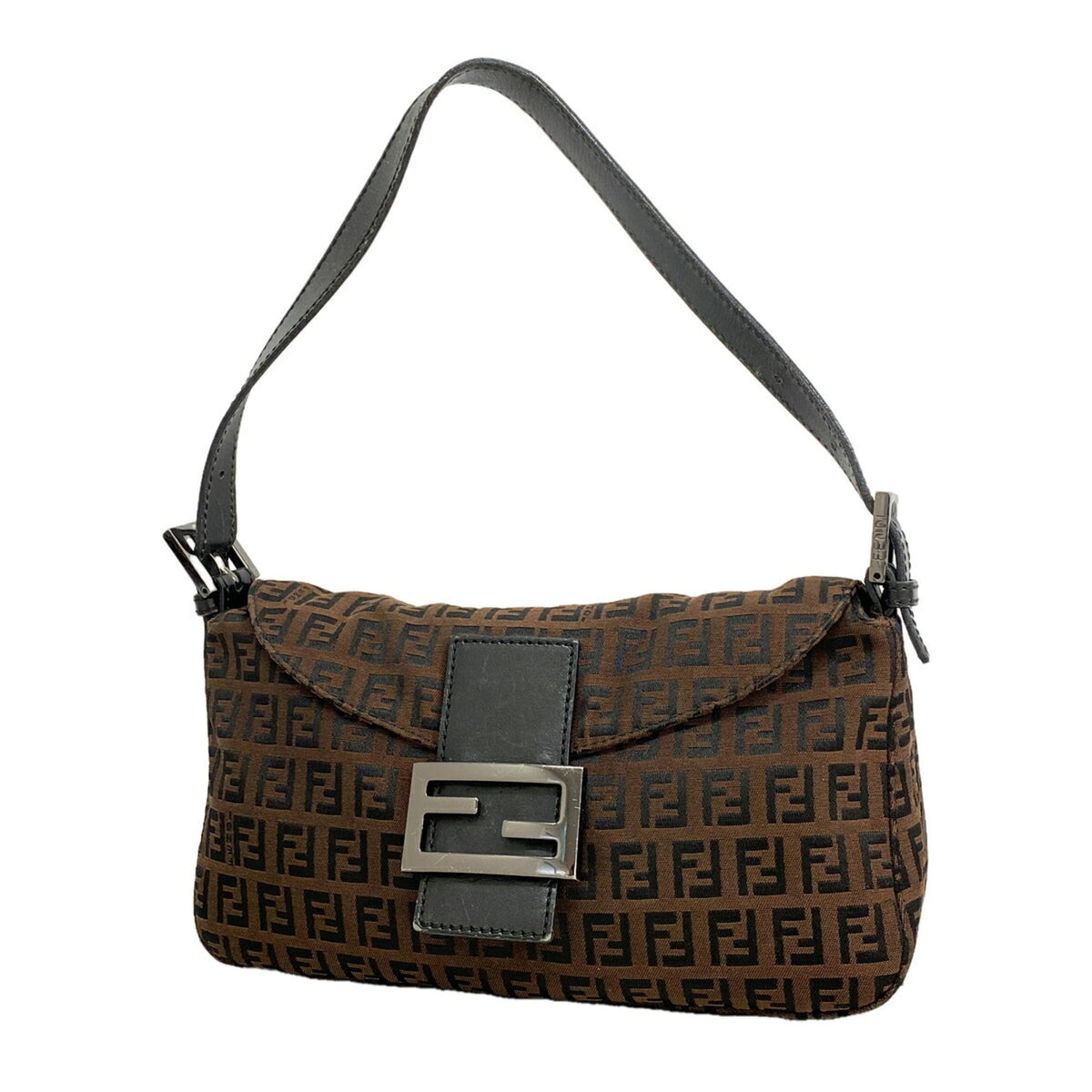 Fendi Black Brown Nylon Canvas Handbag (Pre-Owned)